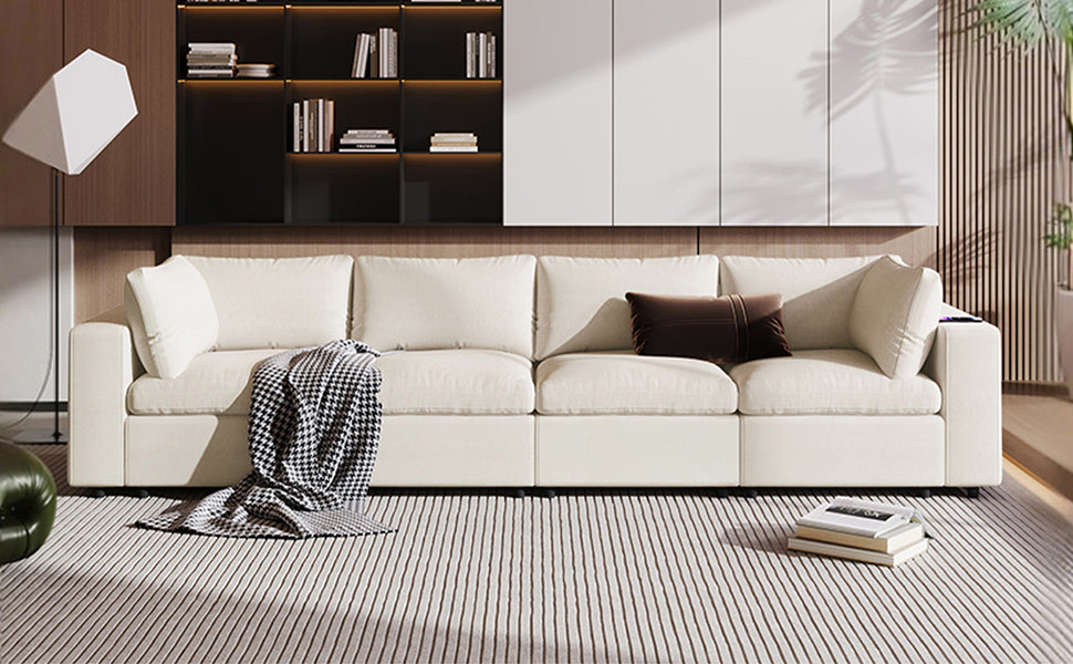 U-Style Upholstered Modular Sofa with Storage and Built-in Tech