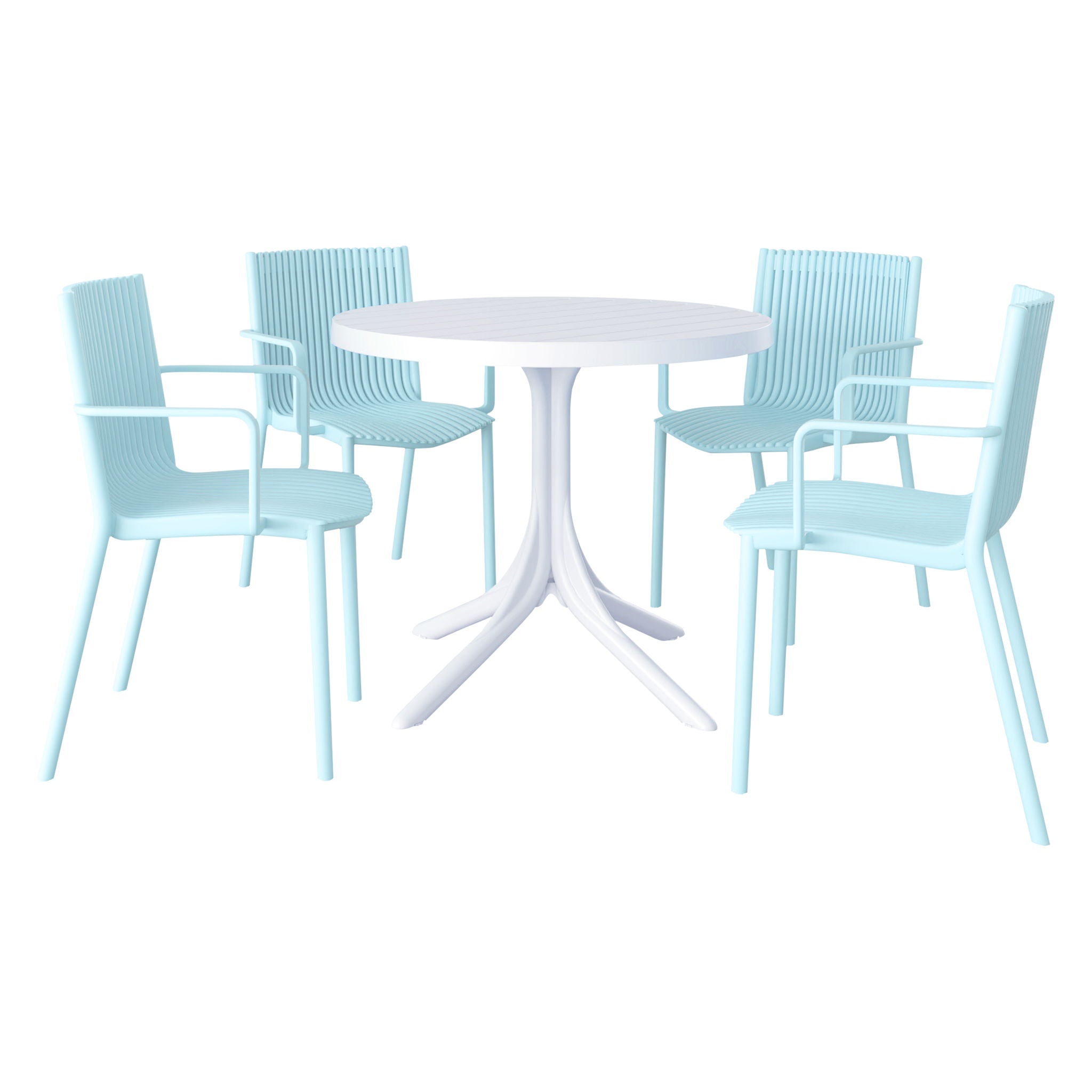 4 Modern Stackable Plastic Armchair Matched With Round Table