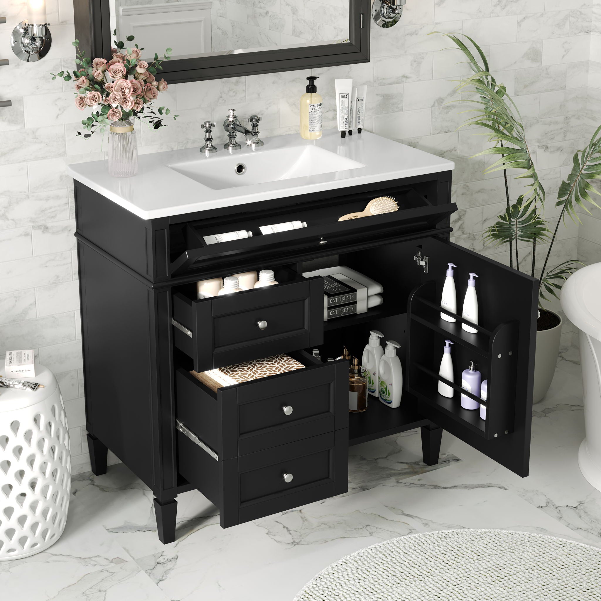 Bathroom Vanity With Top Sink, 2 Drawers And Tip Out Drawer