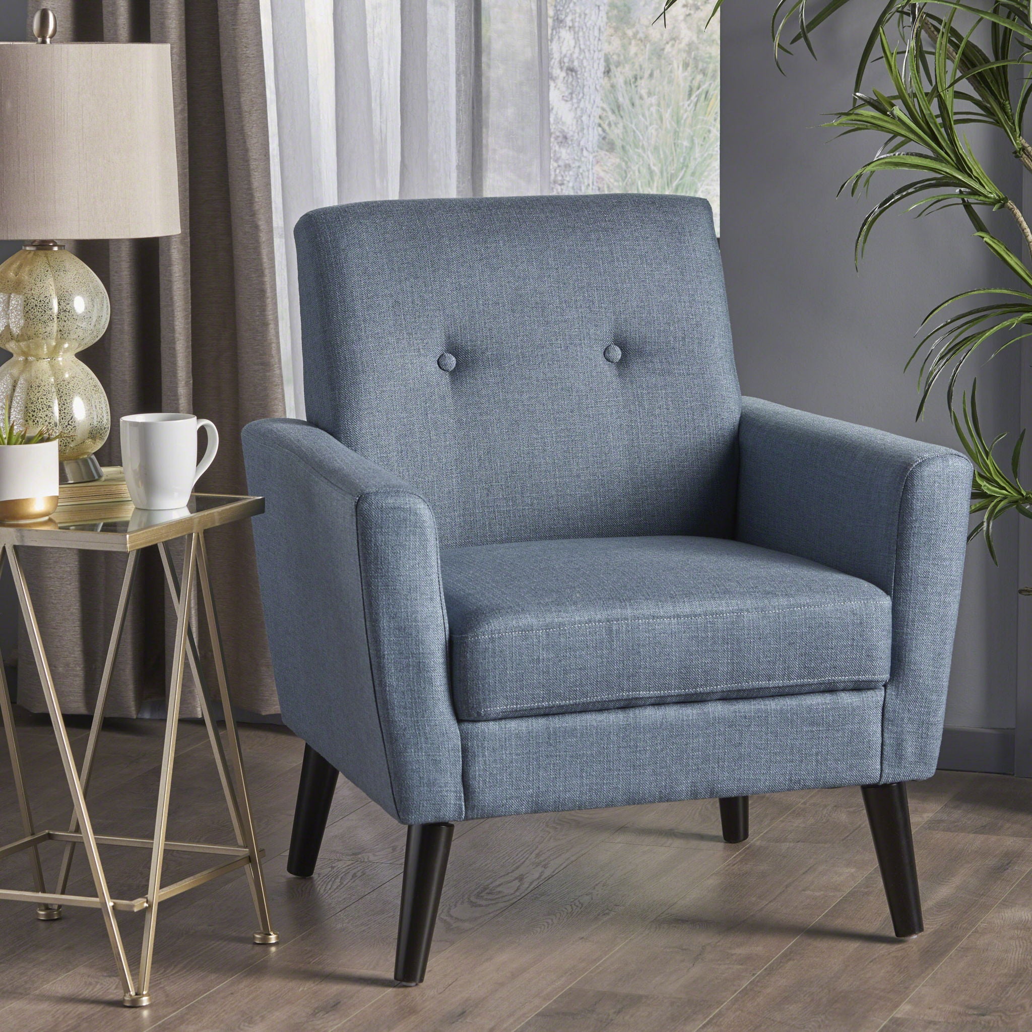 Radiantize - Upholstered Fabric Club Chair With Square-Off Back And Button Tufted