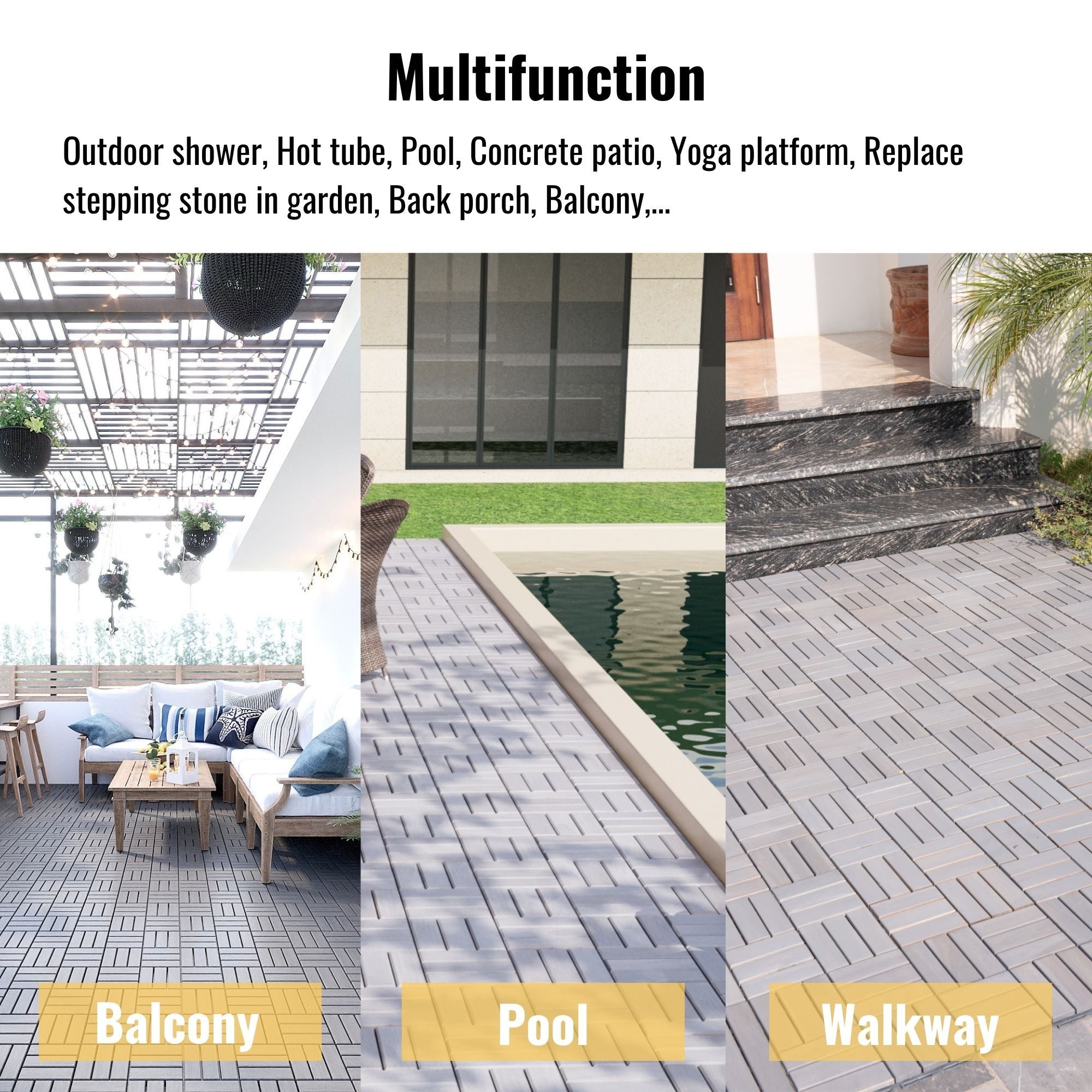 Acacia Wood Interlocking Deck Tiles Checker Pattern For Outdoor Flooring