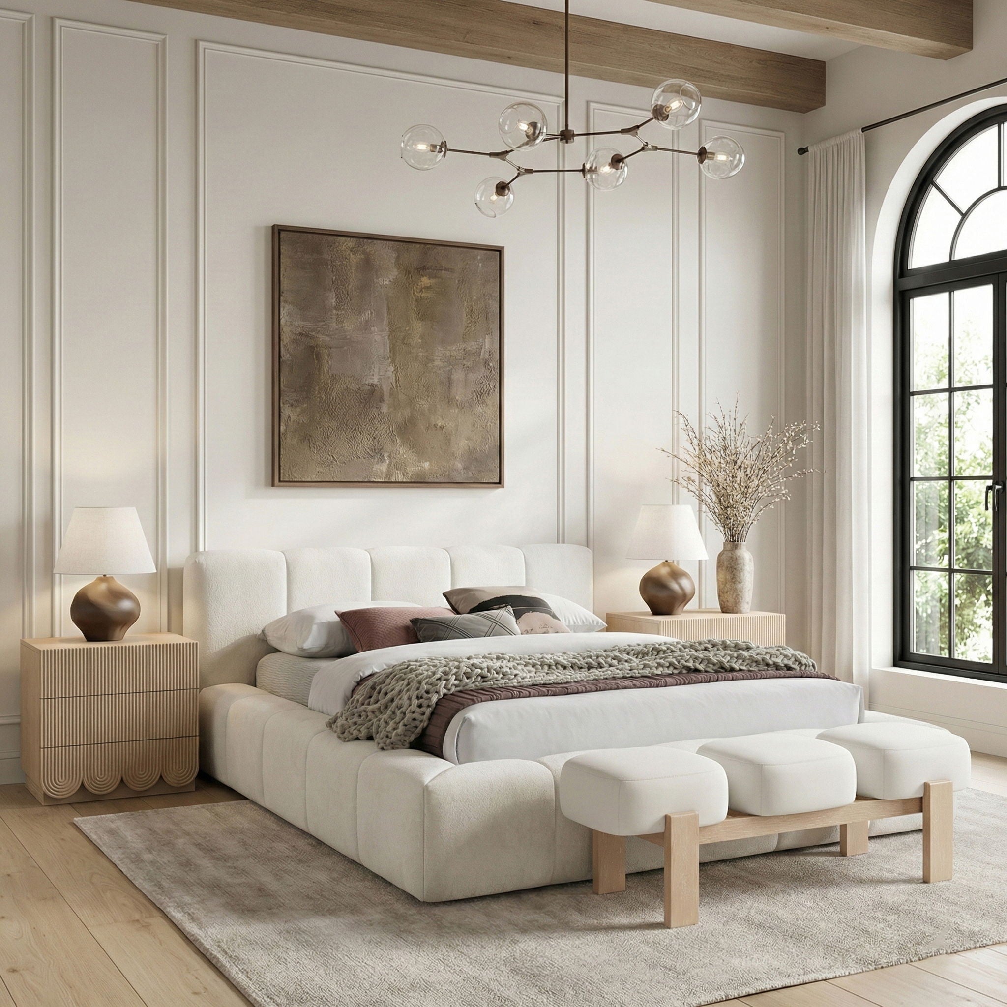 Woodcrest - Vegan Leather Upholstered Bench - Painted Natural Base