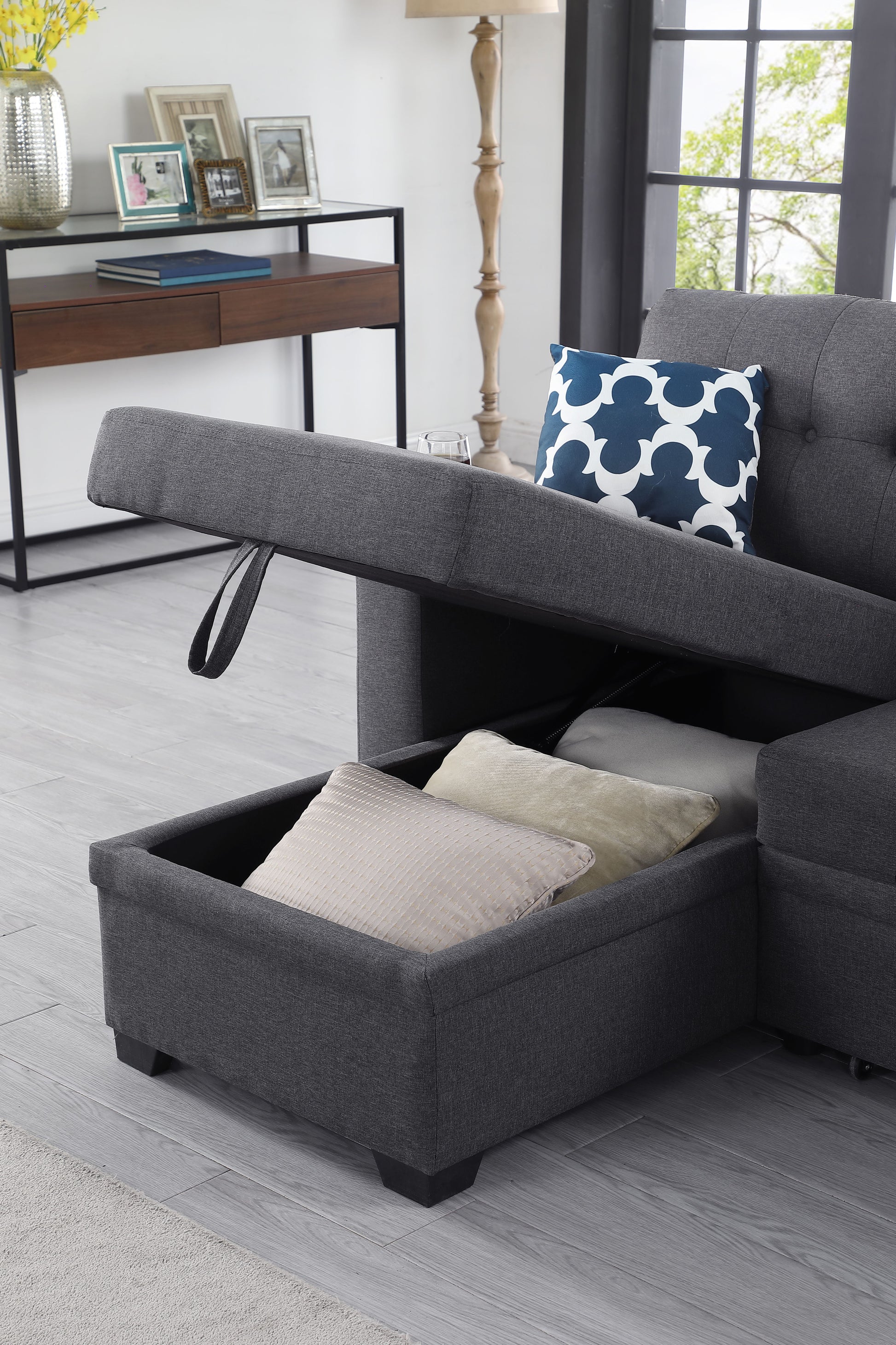 82" Width Sectional With Storage Chaise And Cupholder Armrest - Best Buy Furniture