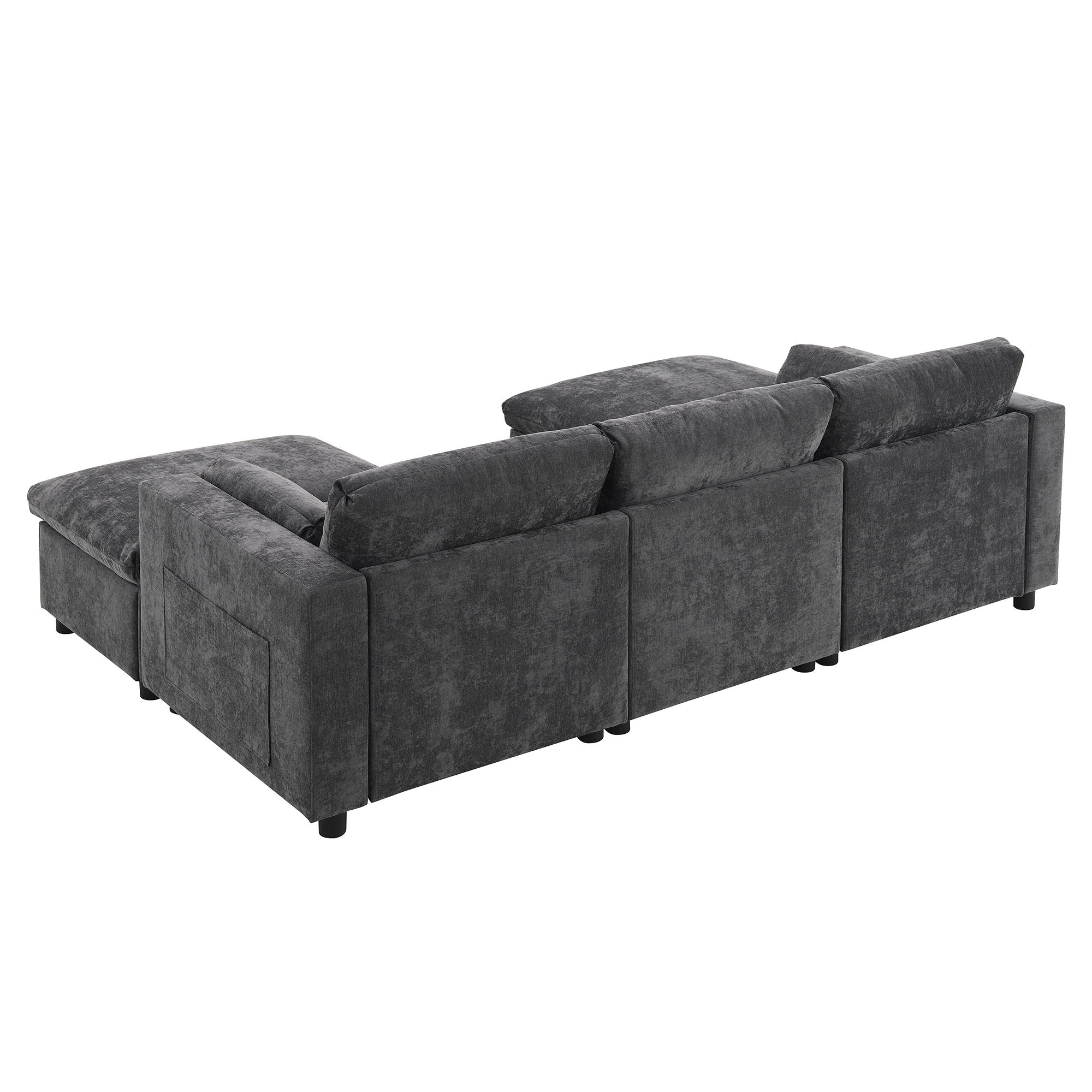 Modular Sectional With Storage Pockets, 5 Seat U Shaped Couch Set With Pillows, Free Combination Modern Cloud Sofa With 2 Movable Ottoman