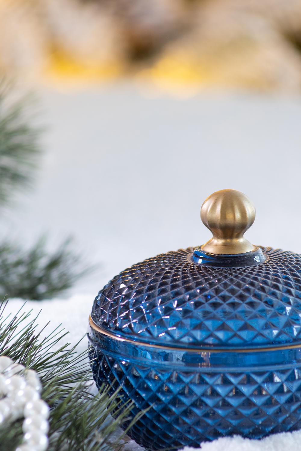 Candy Jar With Lid, Christmas Candy Jar Containers (Set of 2) - Gold / Blue