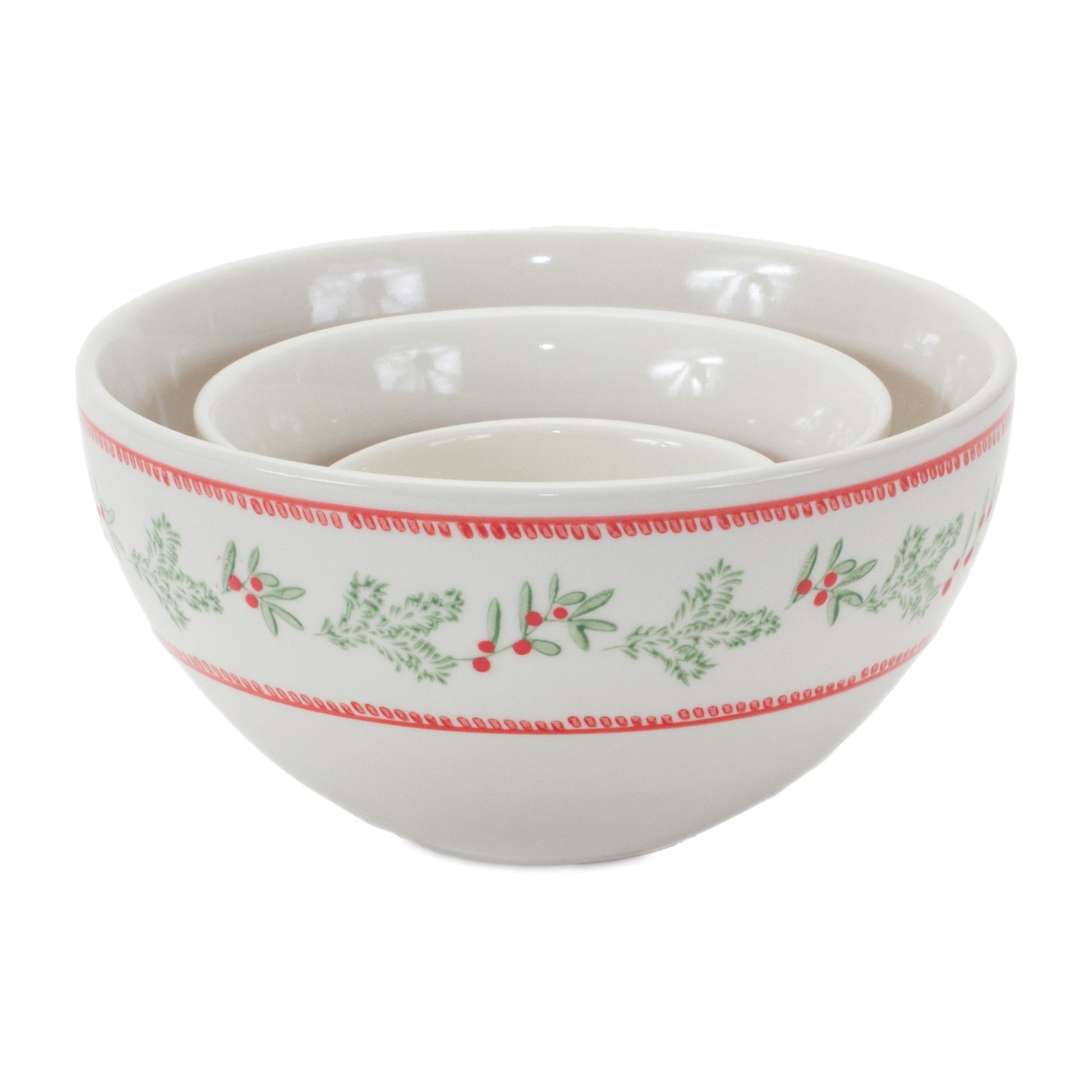 Stoneware-Mistletoe-Bowl-(Set-of-3)-Christmas-Decor