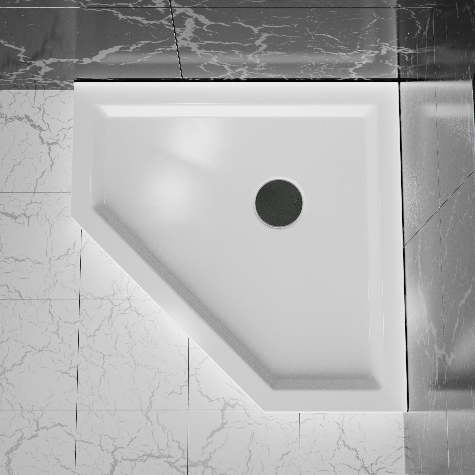 Neo Angle Corner Drain Shower Base - White