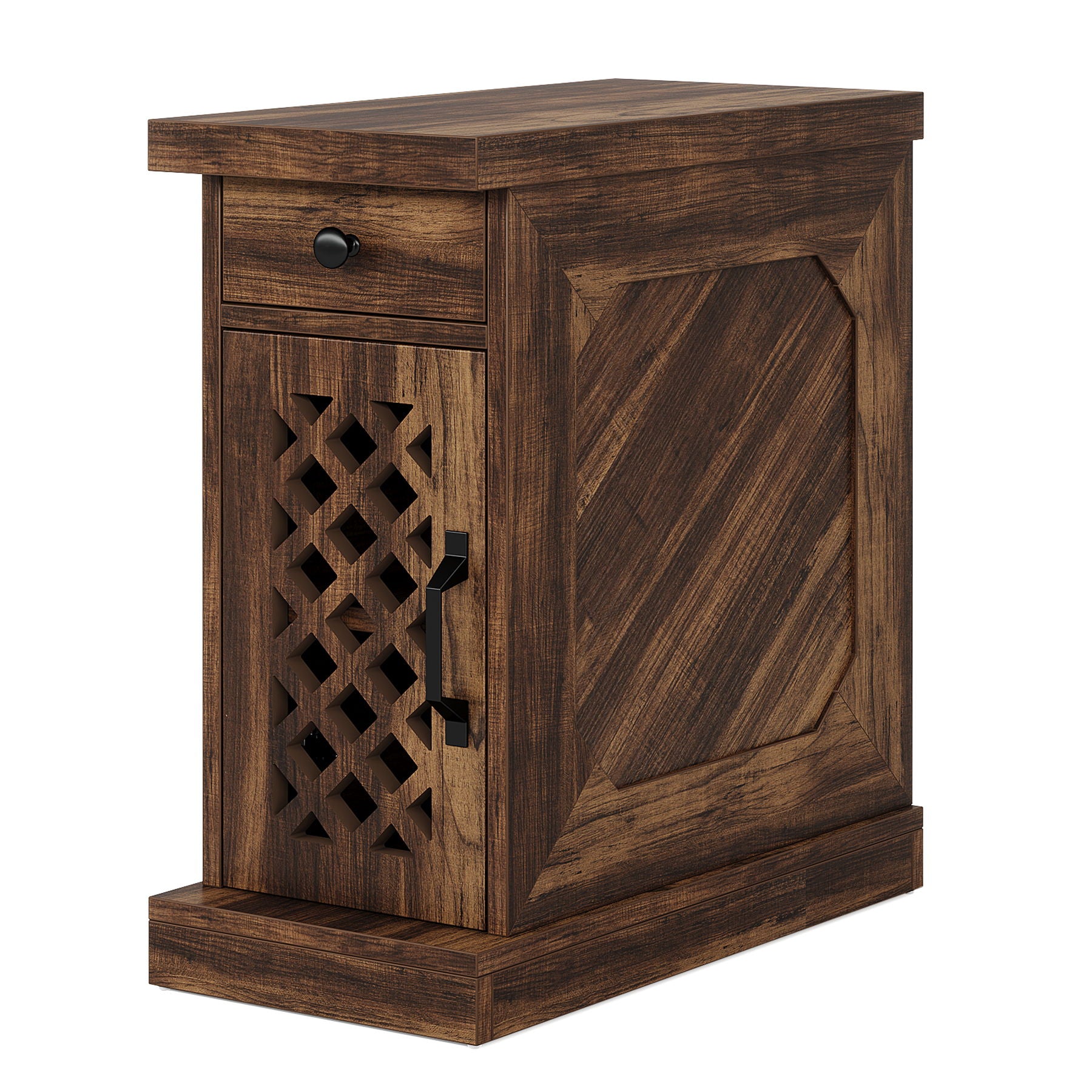 Narrow End Table With Drawer & Cabinet, Nightstand For Small Spaces - Brown