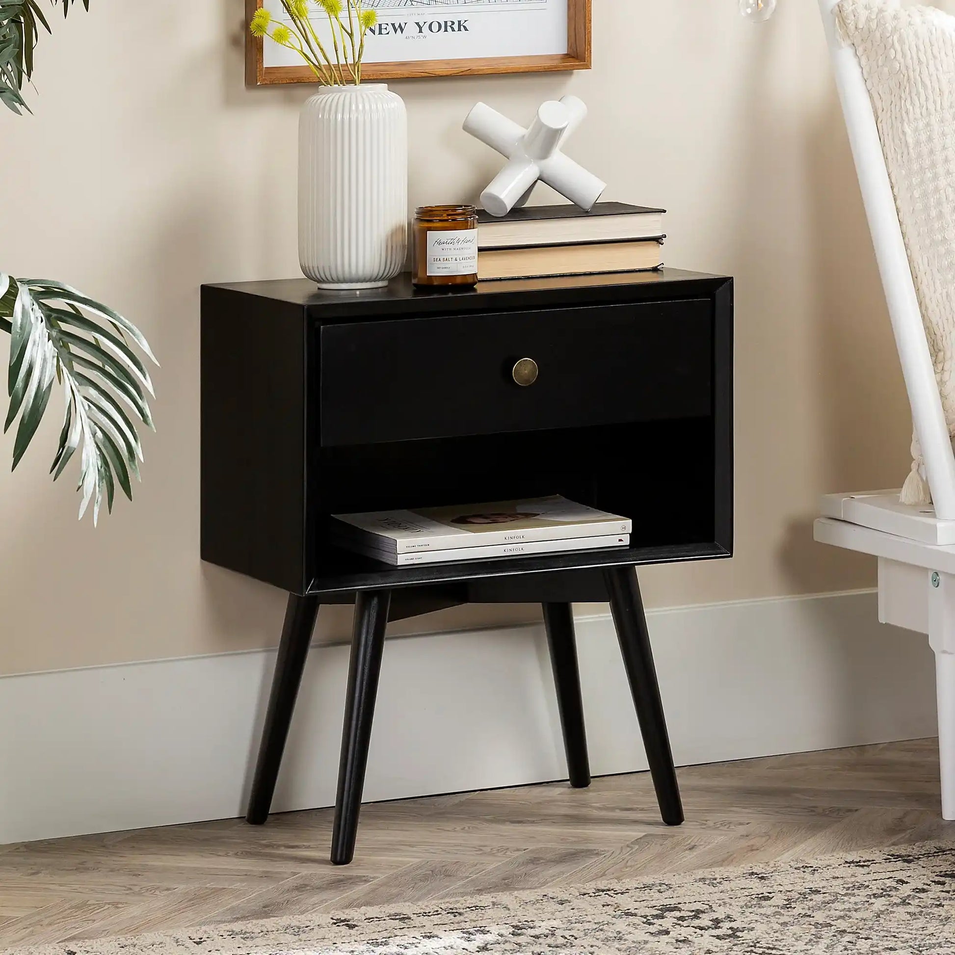 Mid-Century Modern Single Drawer Solid Wood Nightstand - Best Buy Furniture