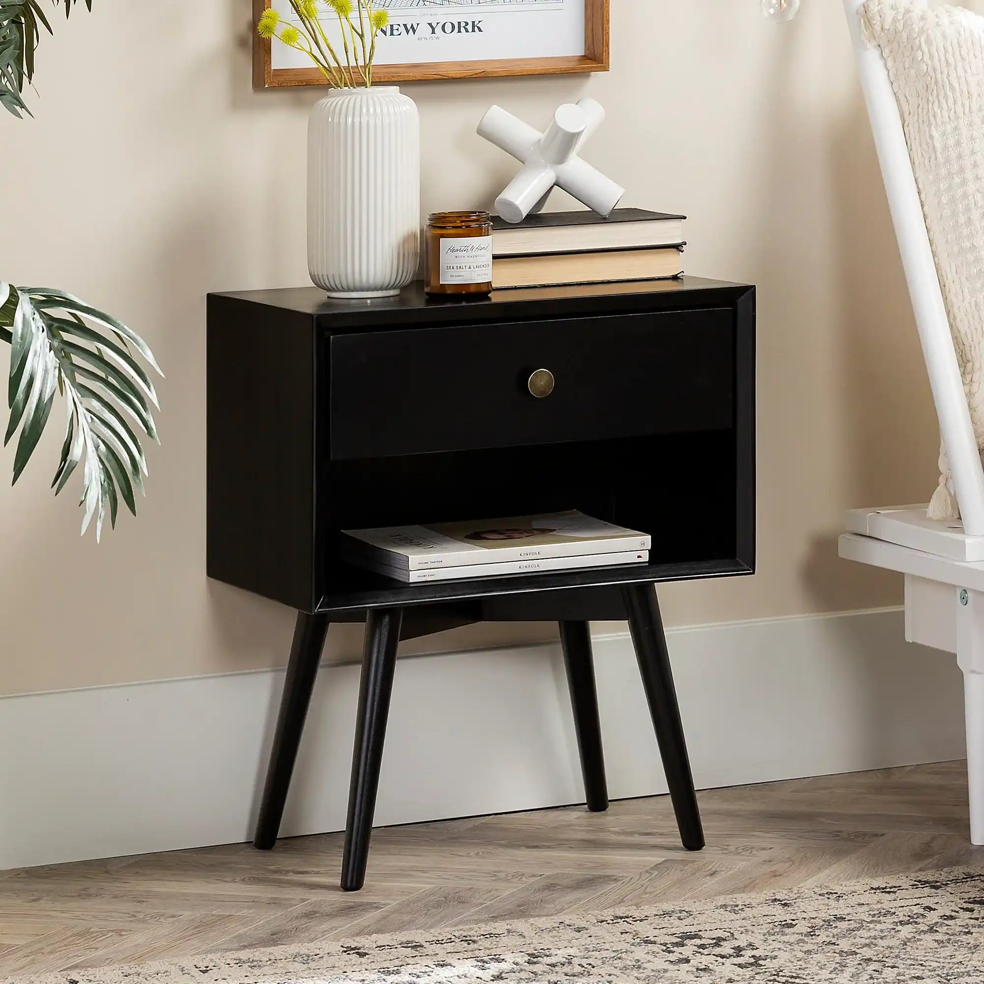 Mid-Century Modern Single Drawer Solid Wood Nightstand - Best Buy Furniture