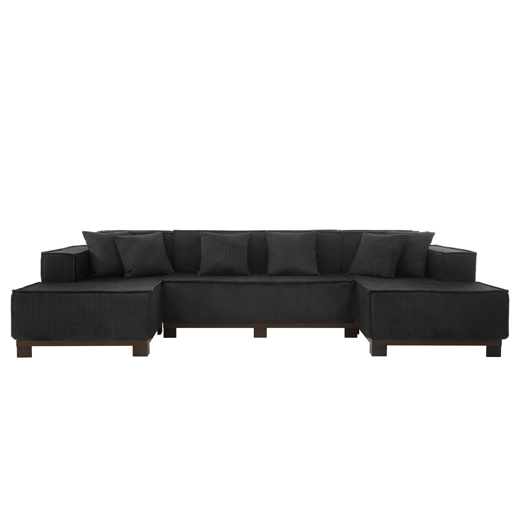 U-Shaped Sectional Sofa With RGB LED Light Strip And 6 Pillows