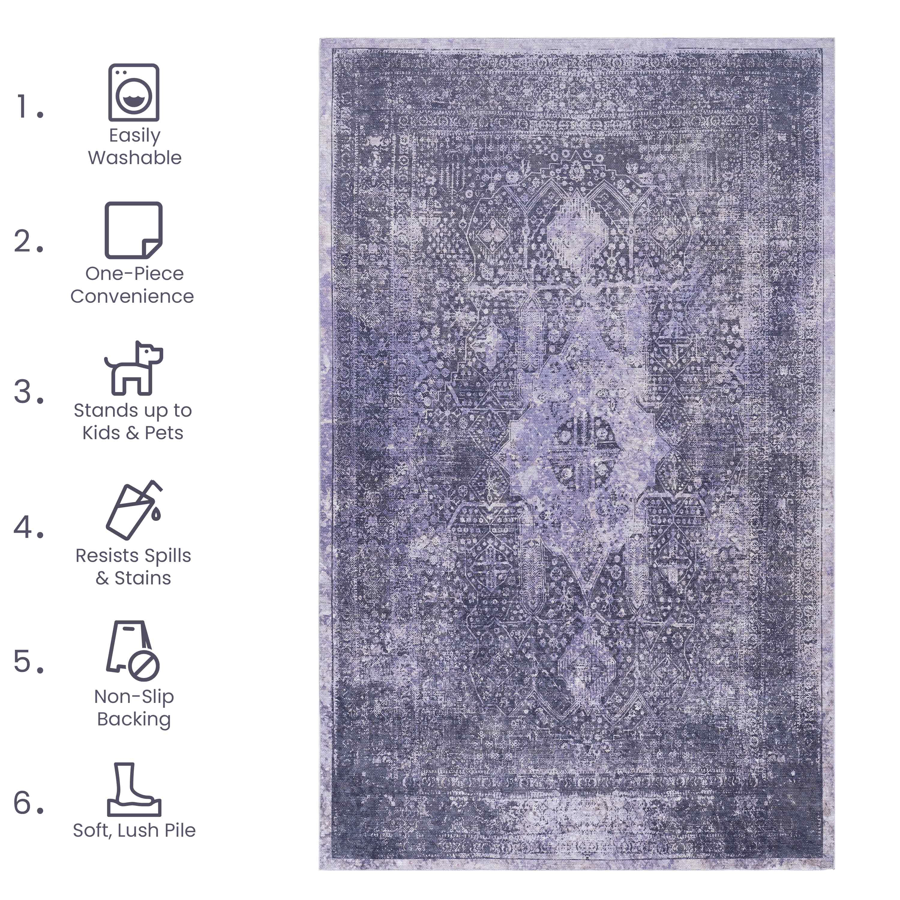 5x8 area rugs for bedroom, washable rug, low-pile, non-slip, non-shedding, foldable, kid & pet friendly - area rugs for living room, bedroom, kitchen, dining room rug, (anthracite, 5' x 8')