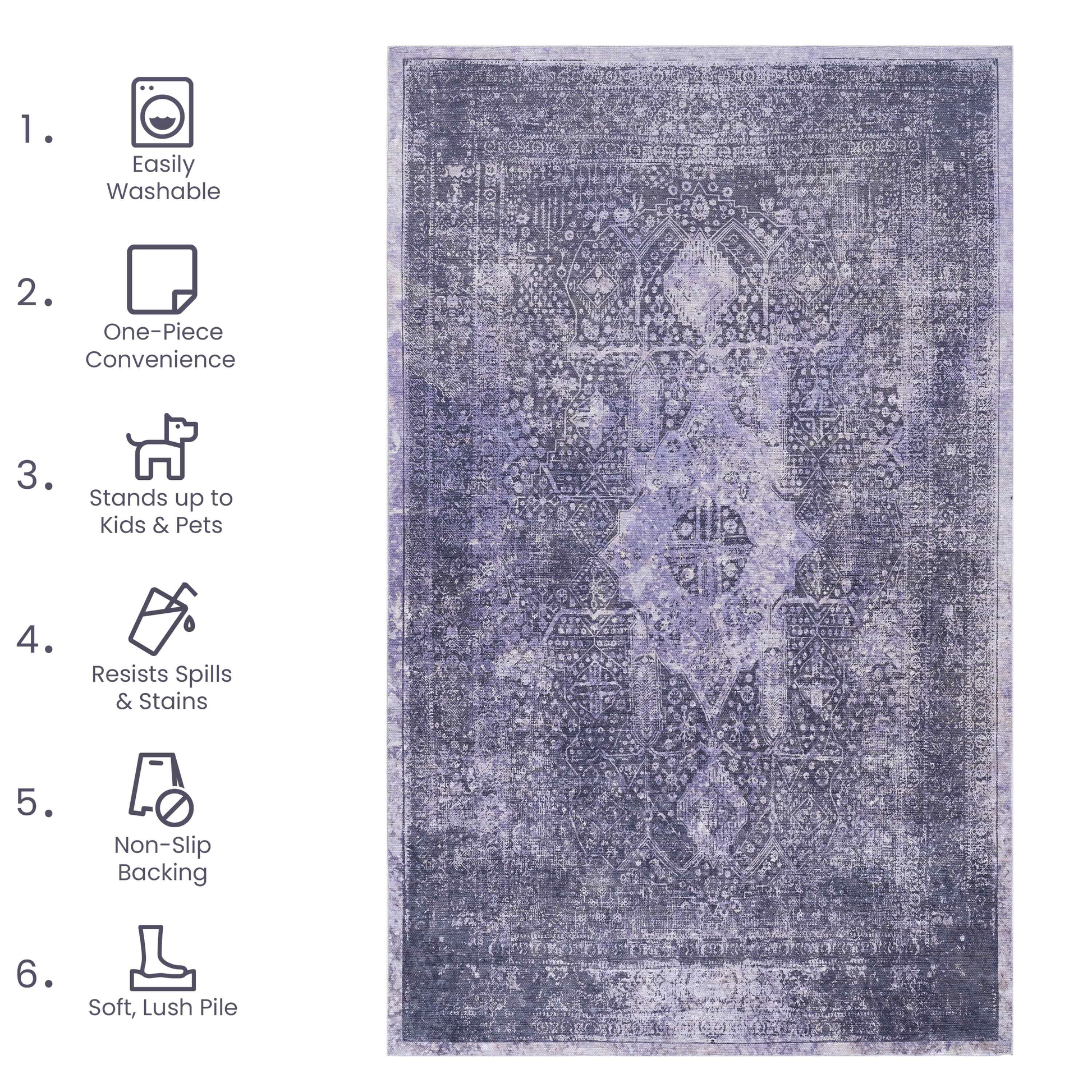 Area rug 4x6, washable rug, low-pile, non-slip, non-shedding, foldable, kid & pet friendly - area rugs for living room, bedroom, kitchen, dining room rug - perfect gifts, (anthracite, 4' x 6') - Best Buy Furniture