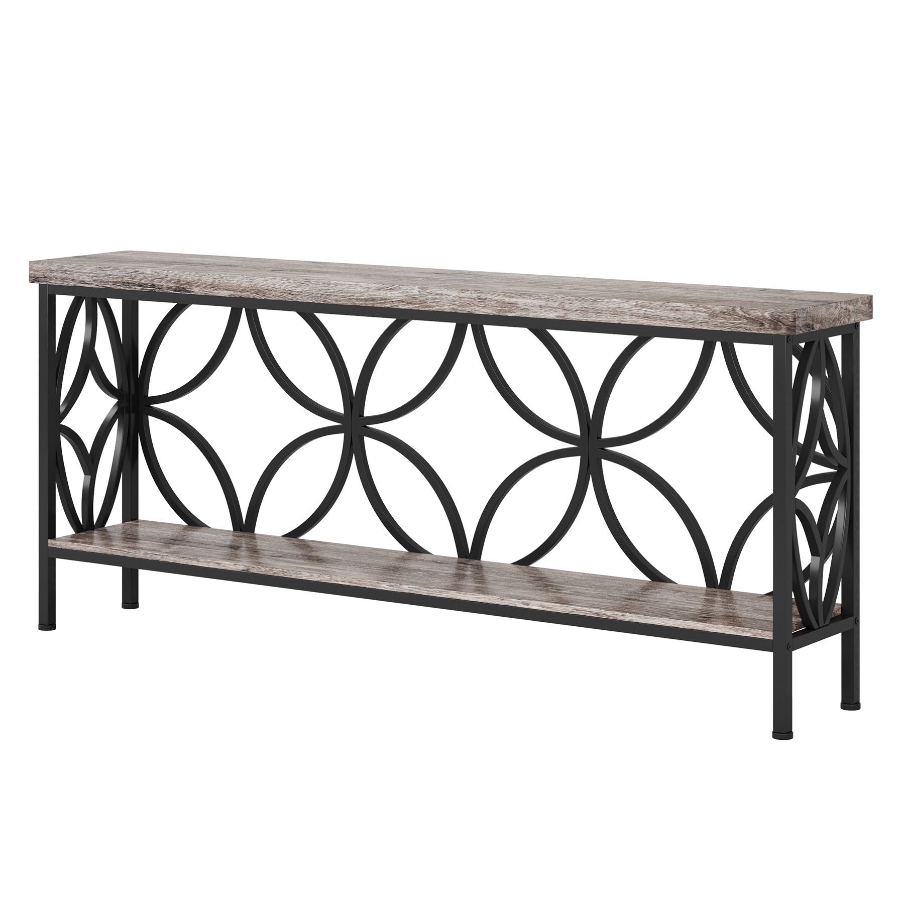 Extra Long Console Table With Open Storage Shelves