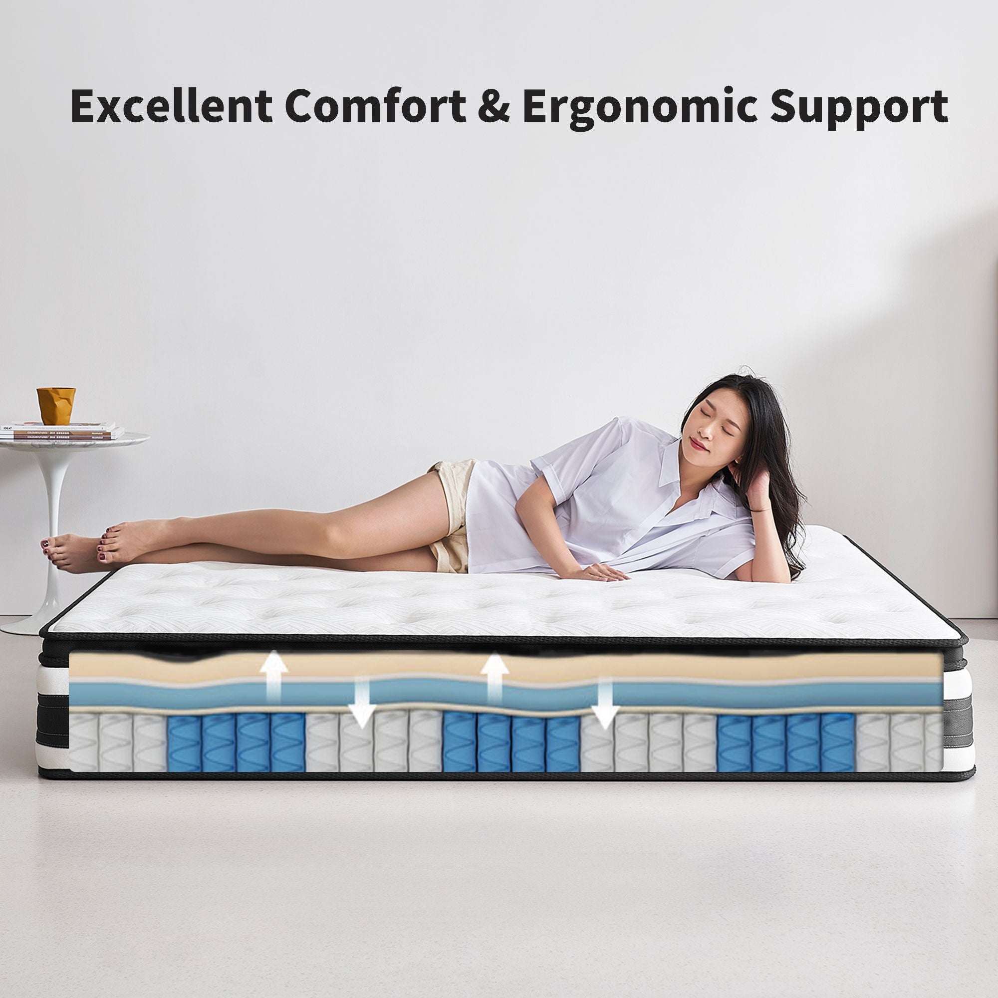 12" Breathable Hybrid Mattress, Memory Foam, Individual Pocket Springs
