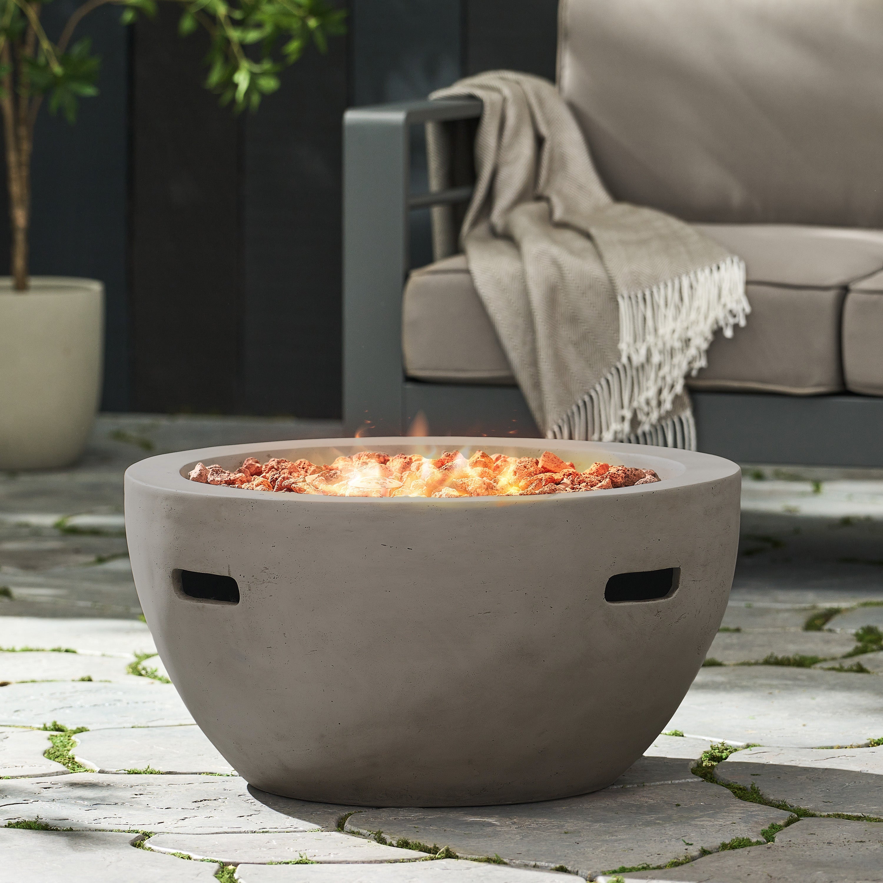 27" Bowl Shaped MGO Propane Fire Pit - Light Grey
