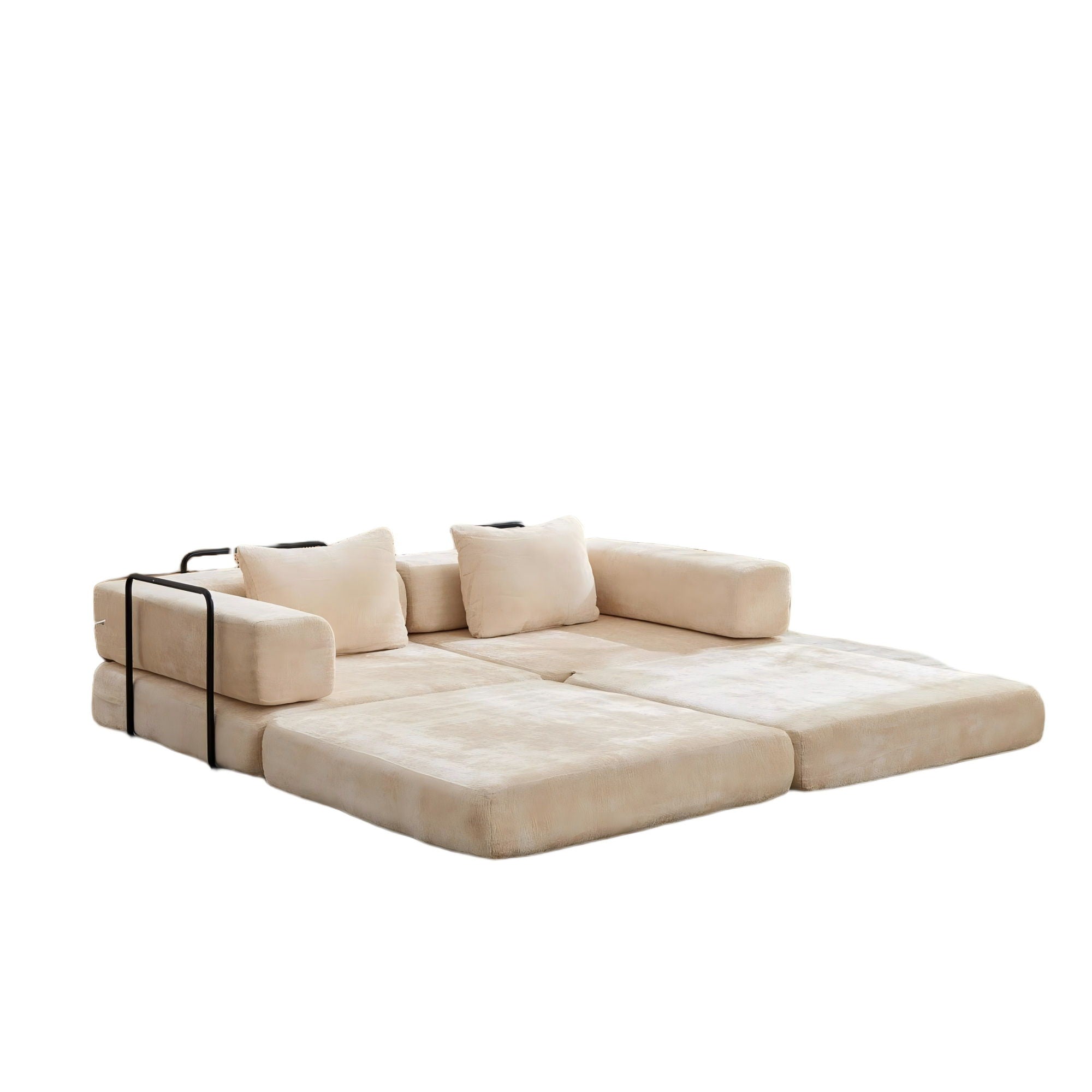 Convertible Floor Sofa Bed With Fixed Shape Frame, Loveseats Boneless Modular Sectional, For Living Room - Beige