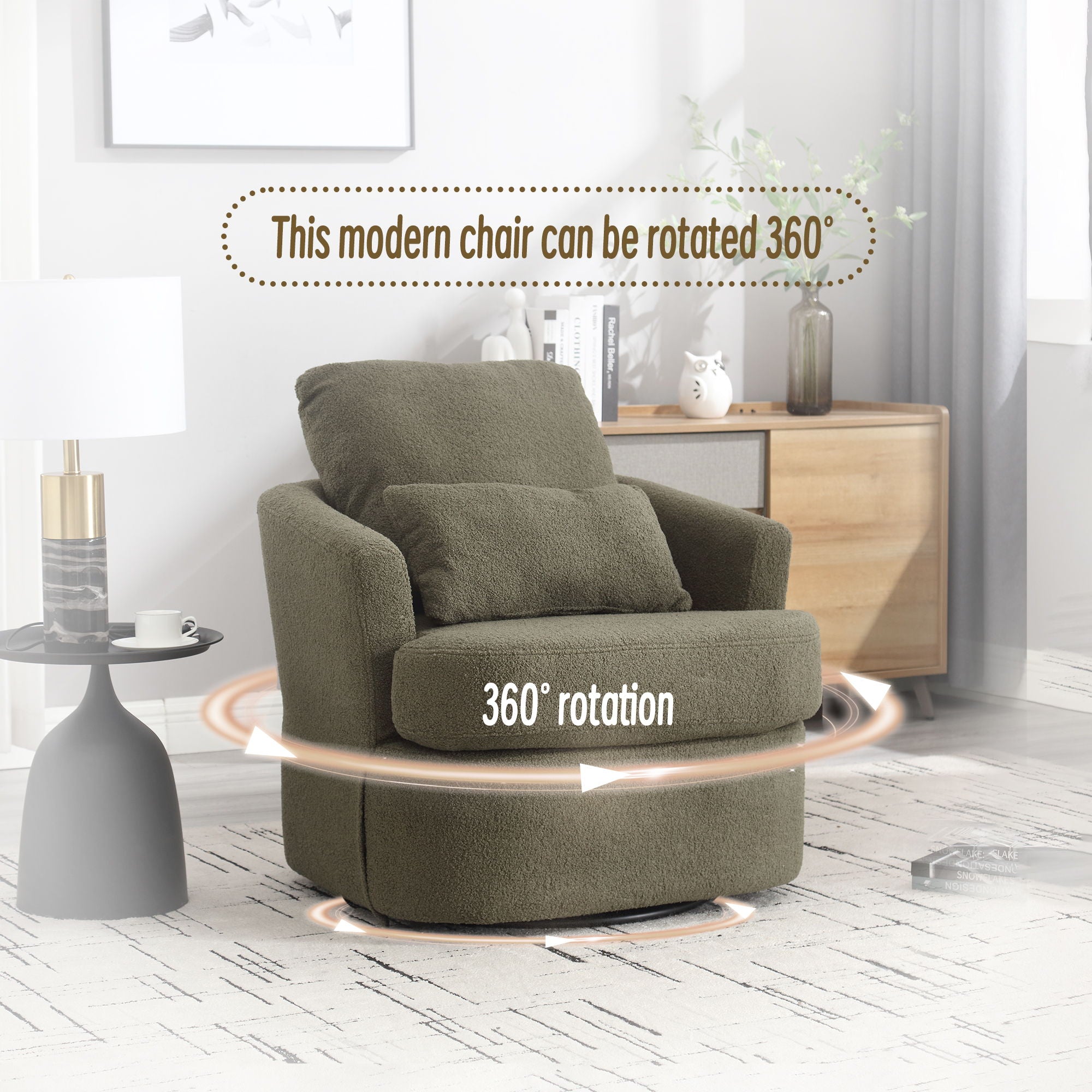 Modern Barrel Comfy Round Accent Sofa Chair, 360 Degree Swivel