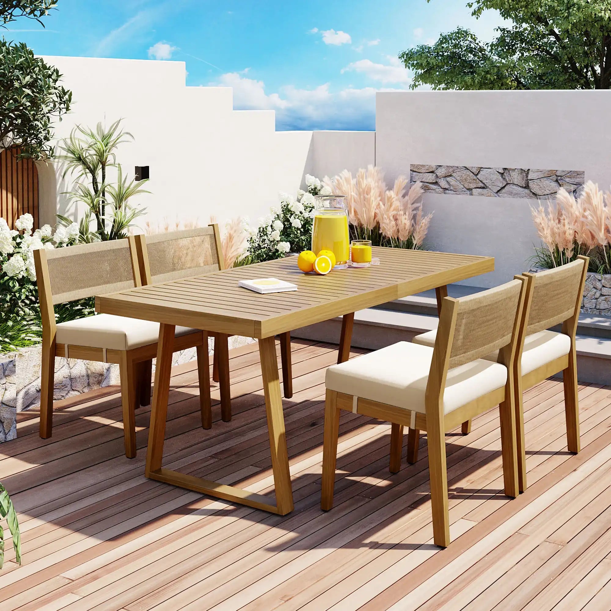Multi-Person Acacia Wood Outdoor Dining Table & Chair Set