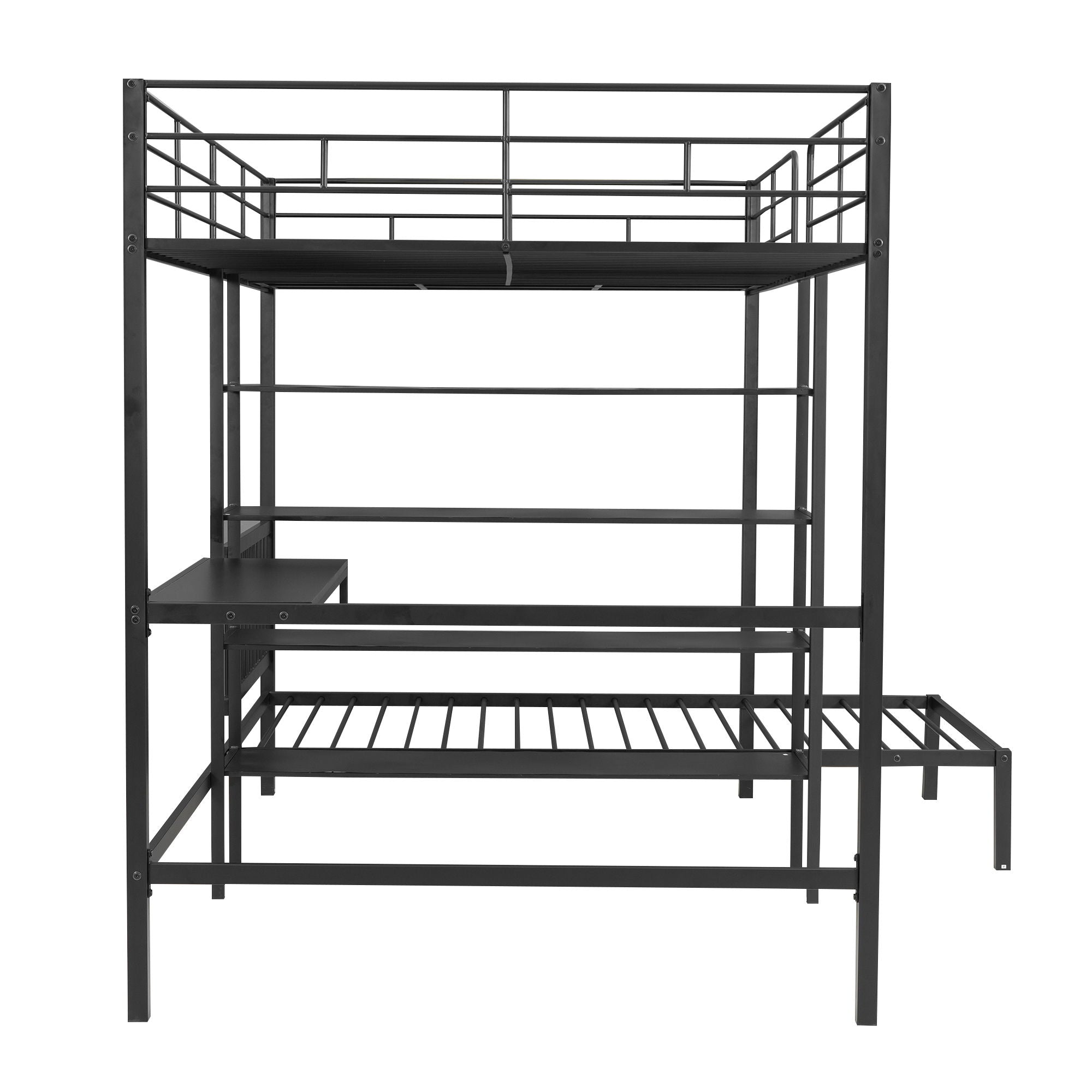 Full Over Twin Bunk Bed With Built In Desk, Shelves And Ladder - Black