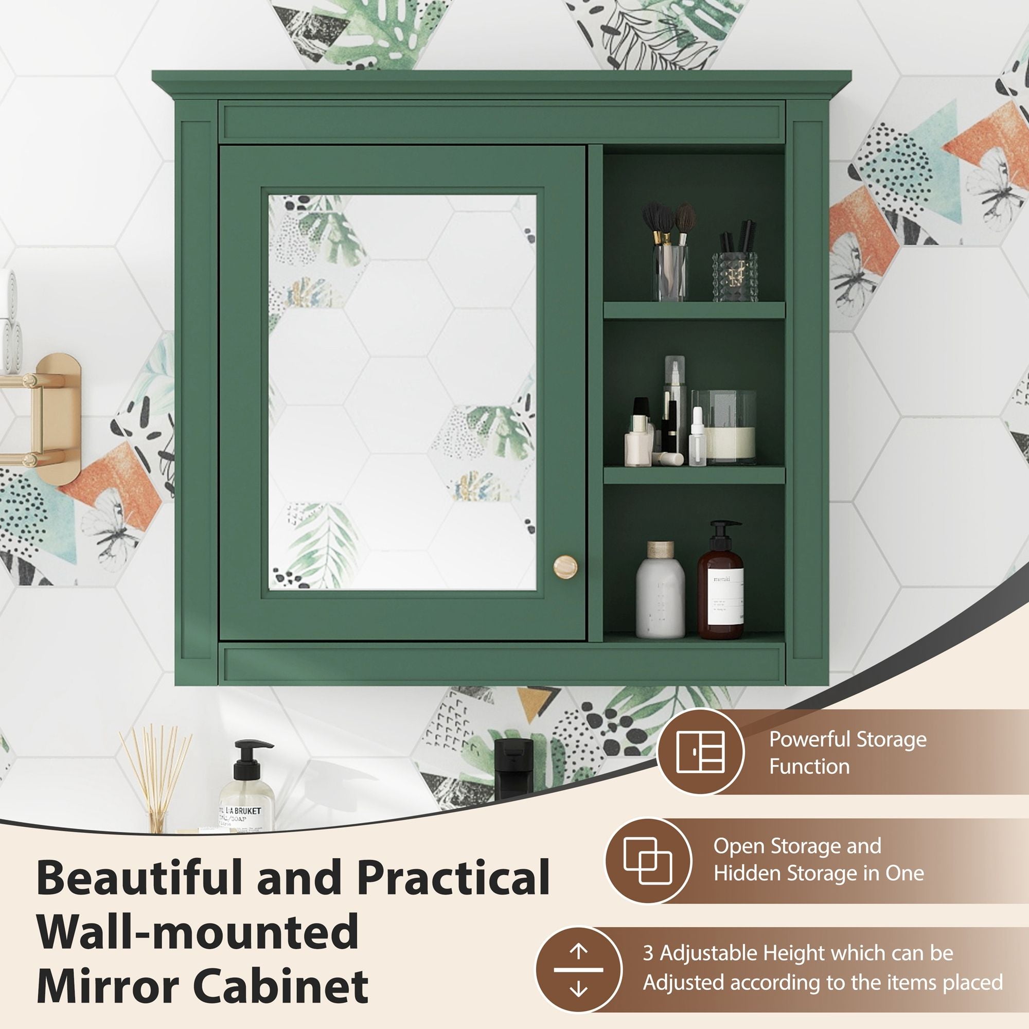 Wall Mounted Medicine Cabinet With Mirror And 3 Open Shelves