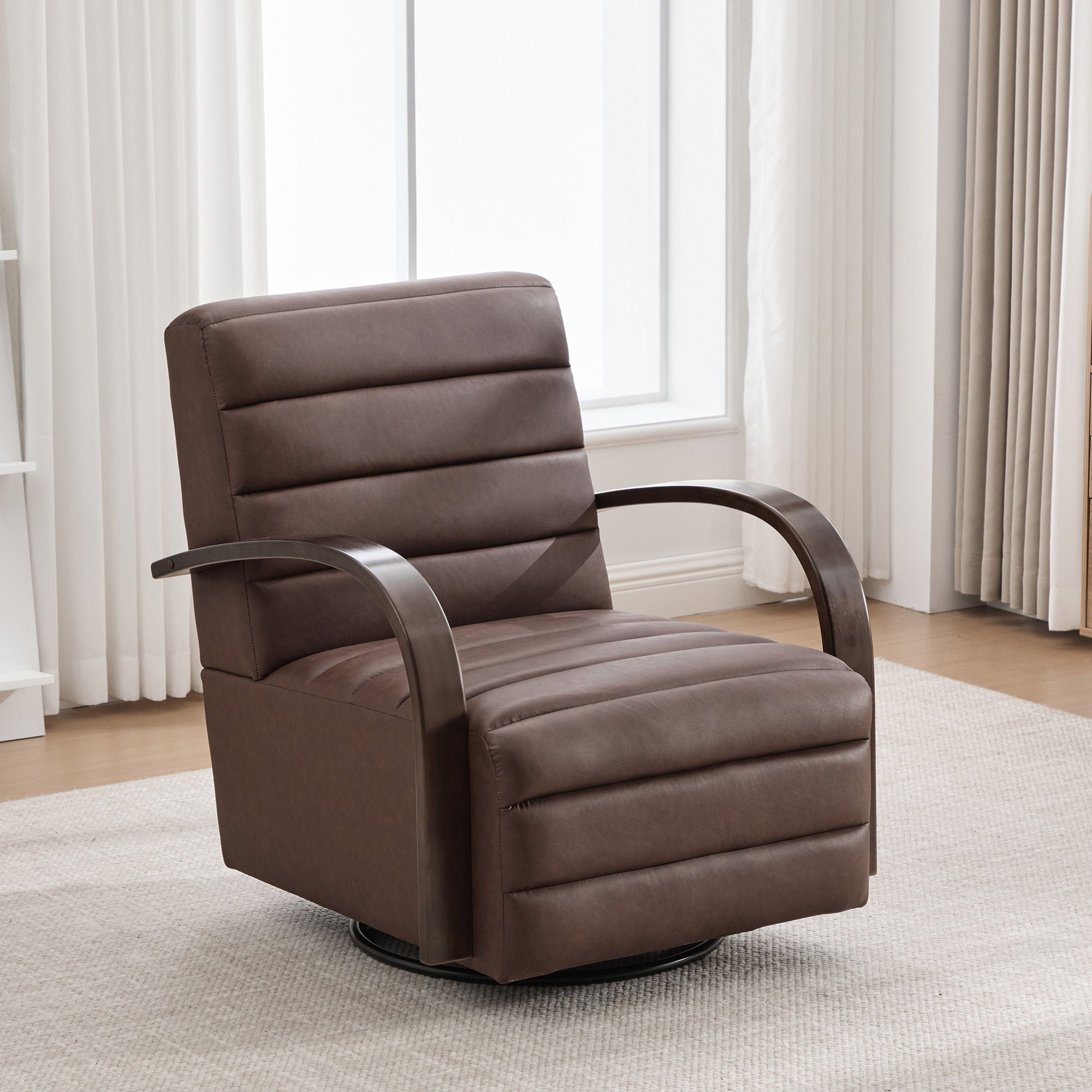 360° Swivel Accent Chair With Armrests, Comfy Lounge - Brown