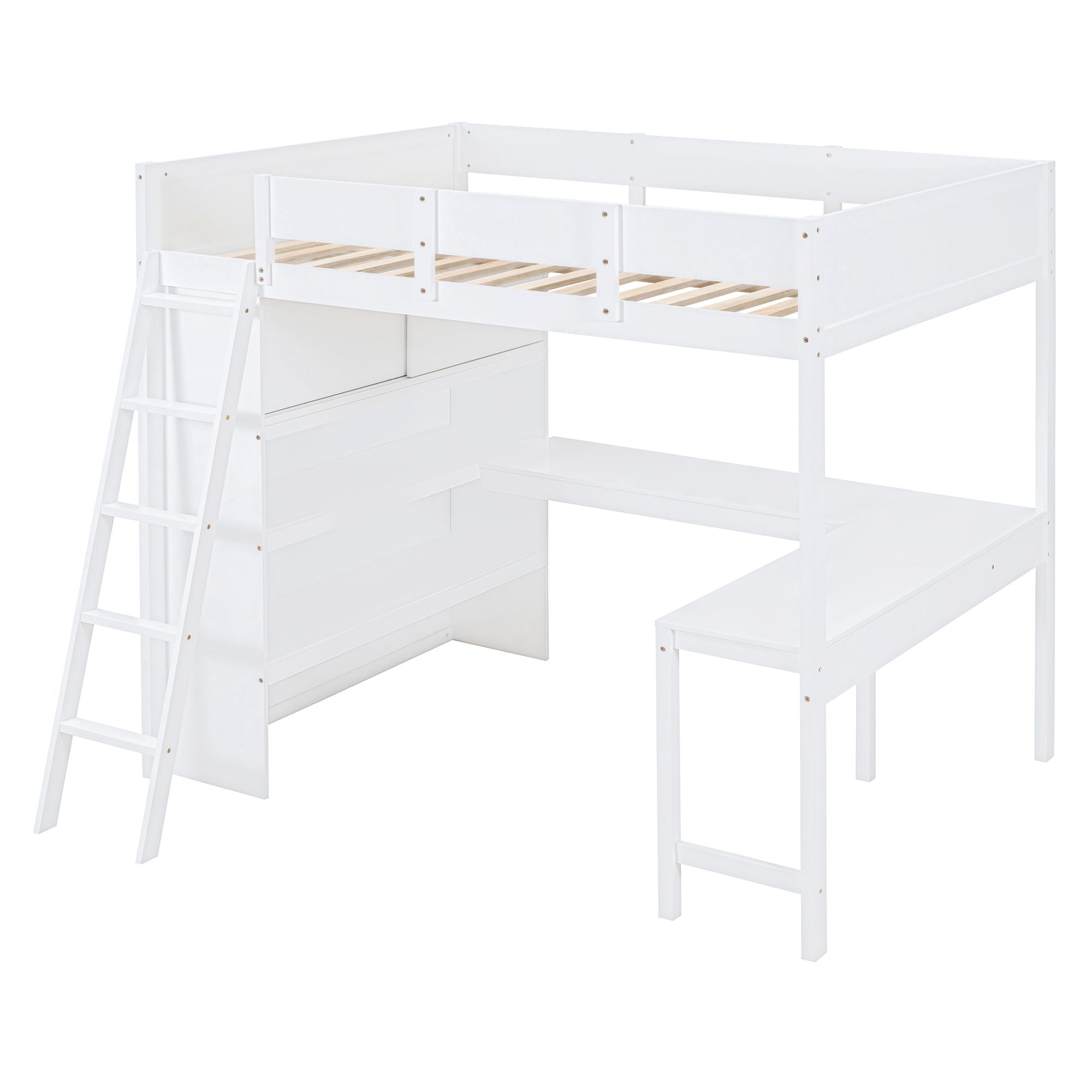 Modern Loft Bed With Desk And Shelves