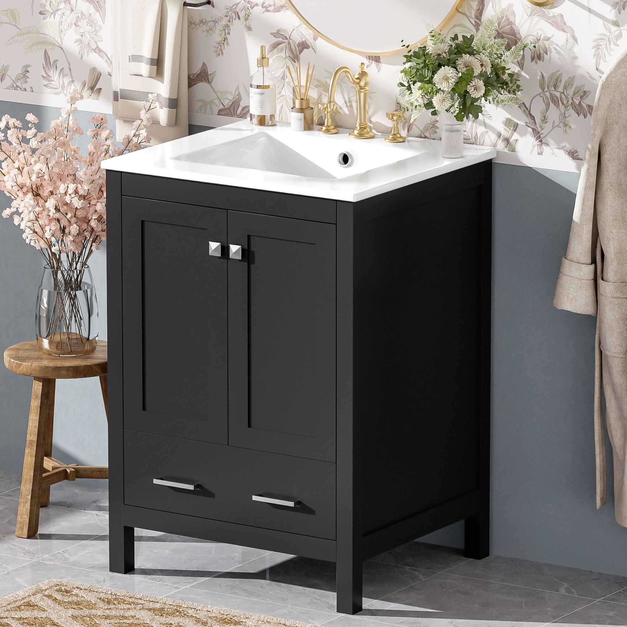 Bathroom Vanity With Integrated Undermount Ceramic Sink, 2 Doors And 1 Drawer, Soft Close Hinges