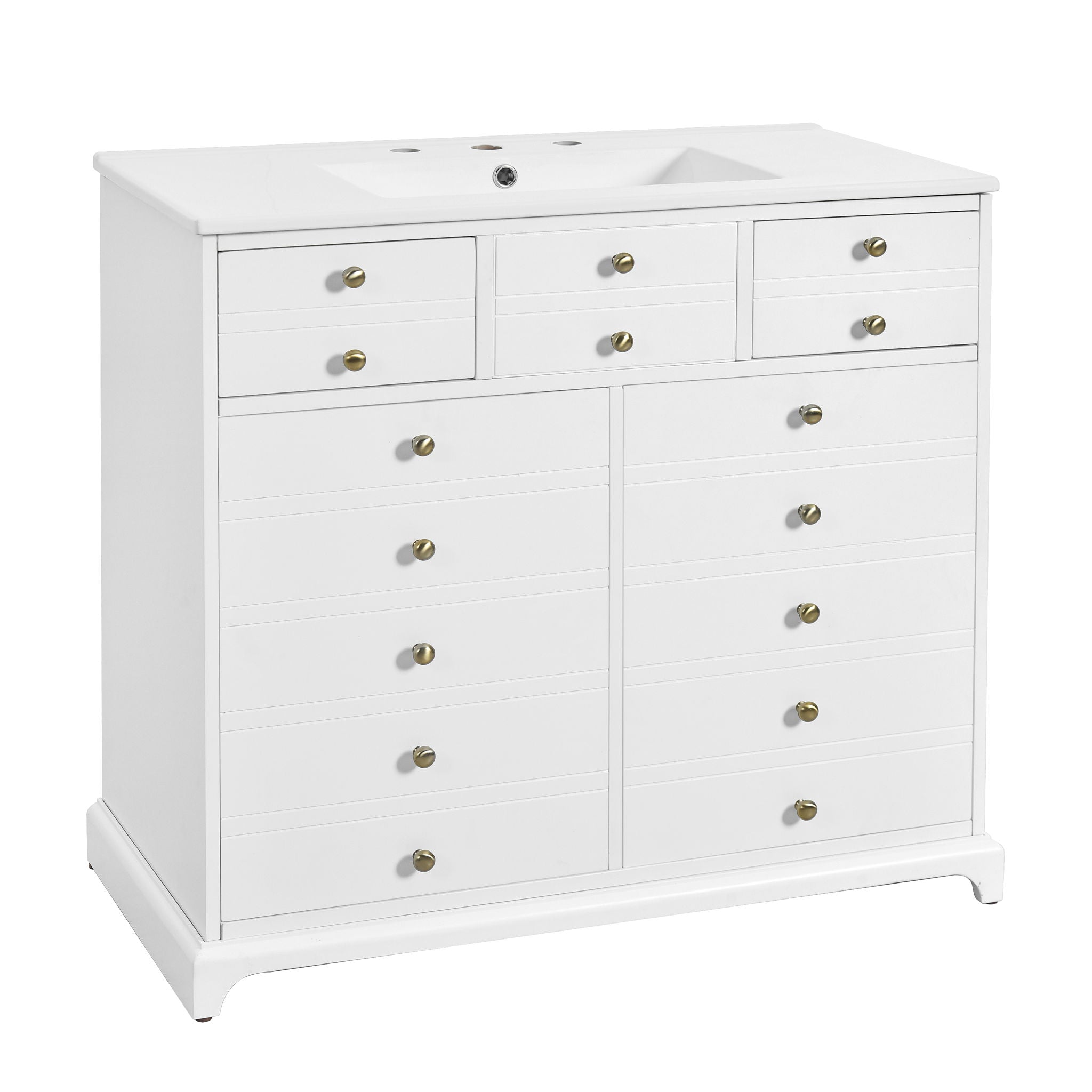 Retro Bathroom Vanity With Sink, Storage Cabinet, Freestanding With 2 Drawers & Soft-Closing Doors