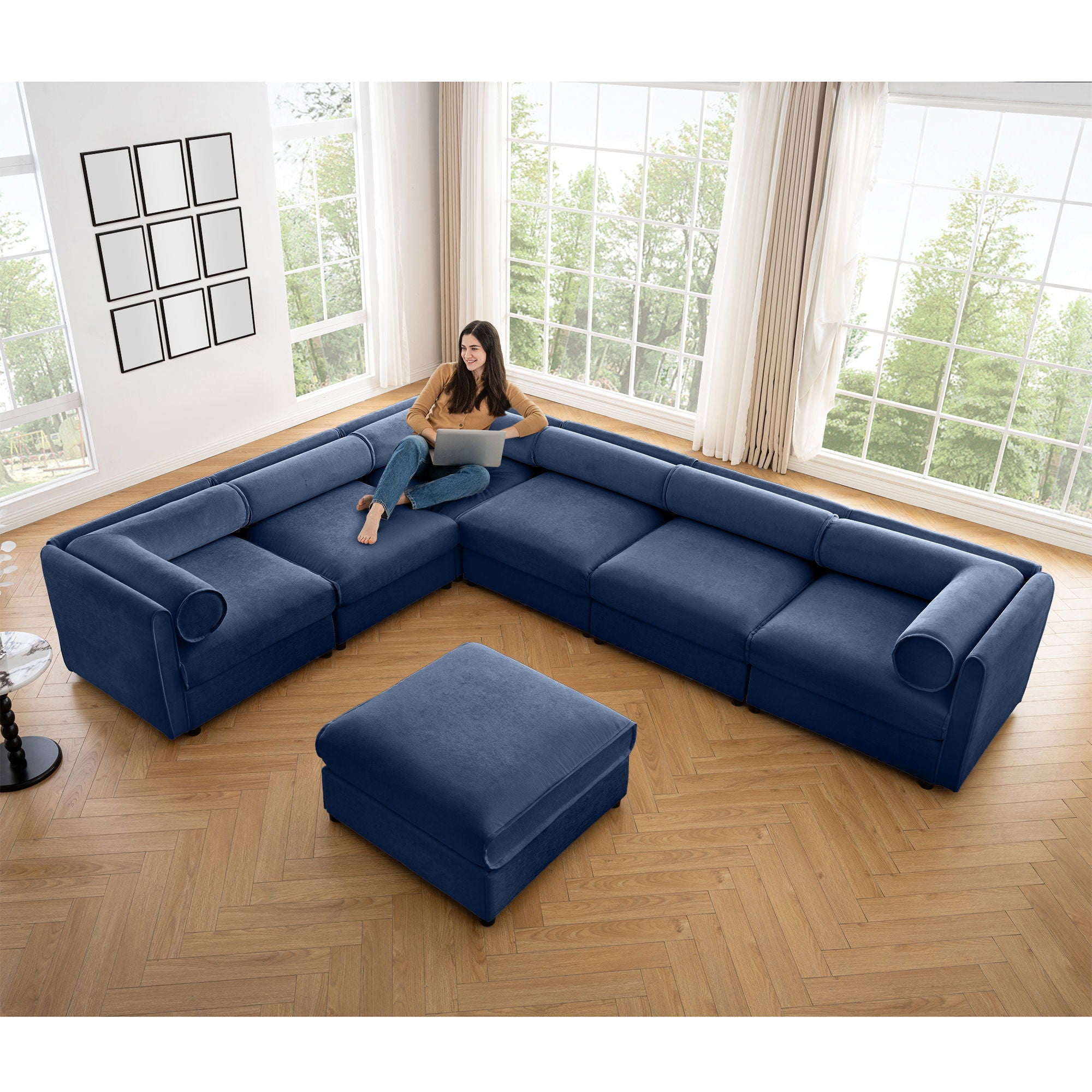 Contemporary Elegant White Chenille Sofa With Storage And Ottoman