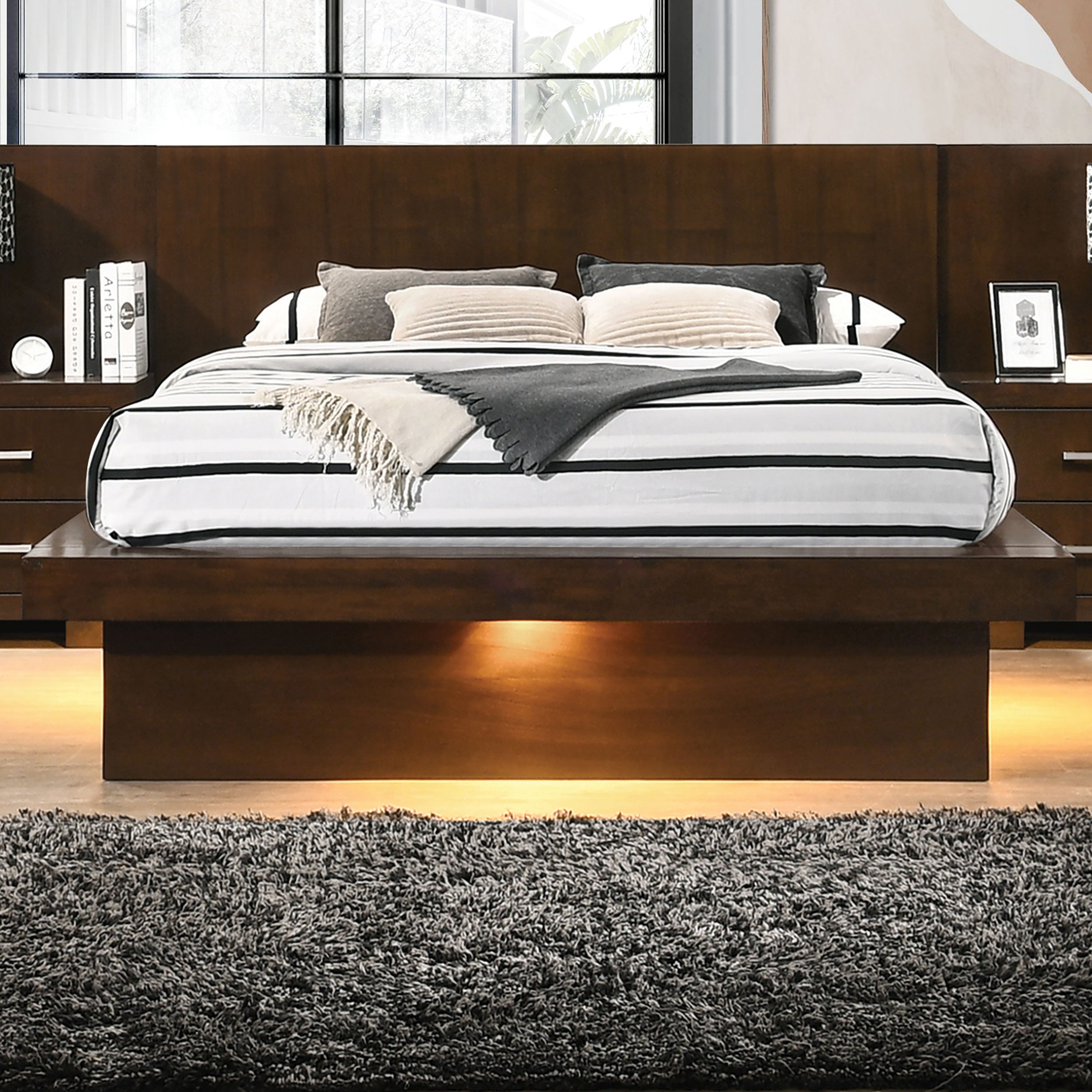 Jessica Wood Queen LED Panel Bed Cappuccino-CoasterEssence
