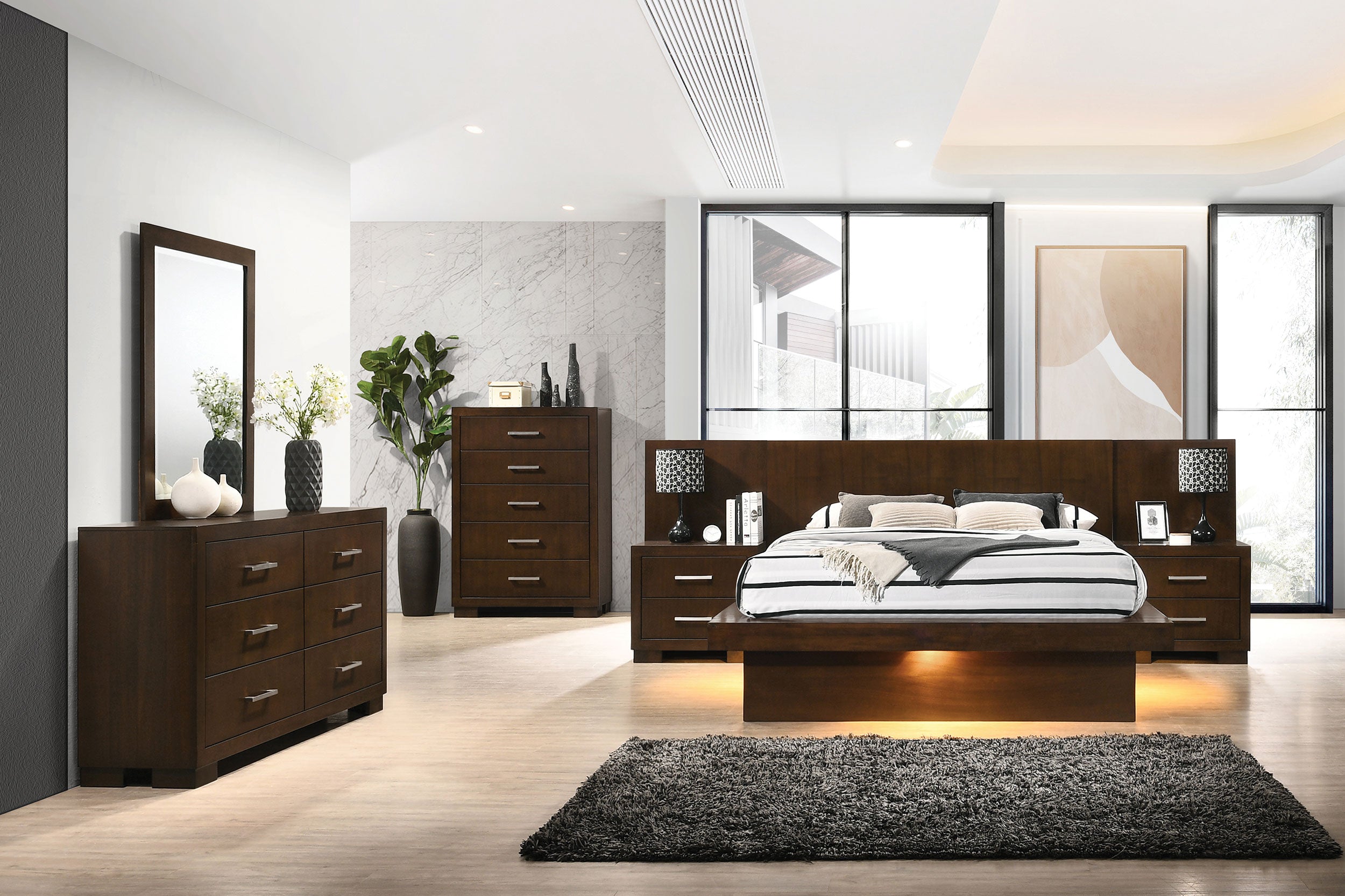 Jessica Wood Queen LED Panel Bed Cappuccino-CoasterEssence