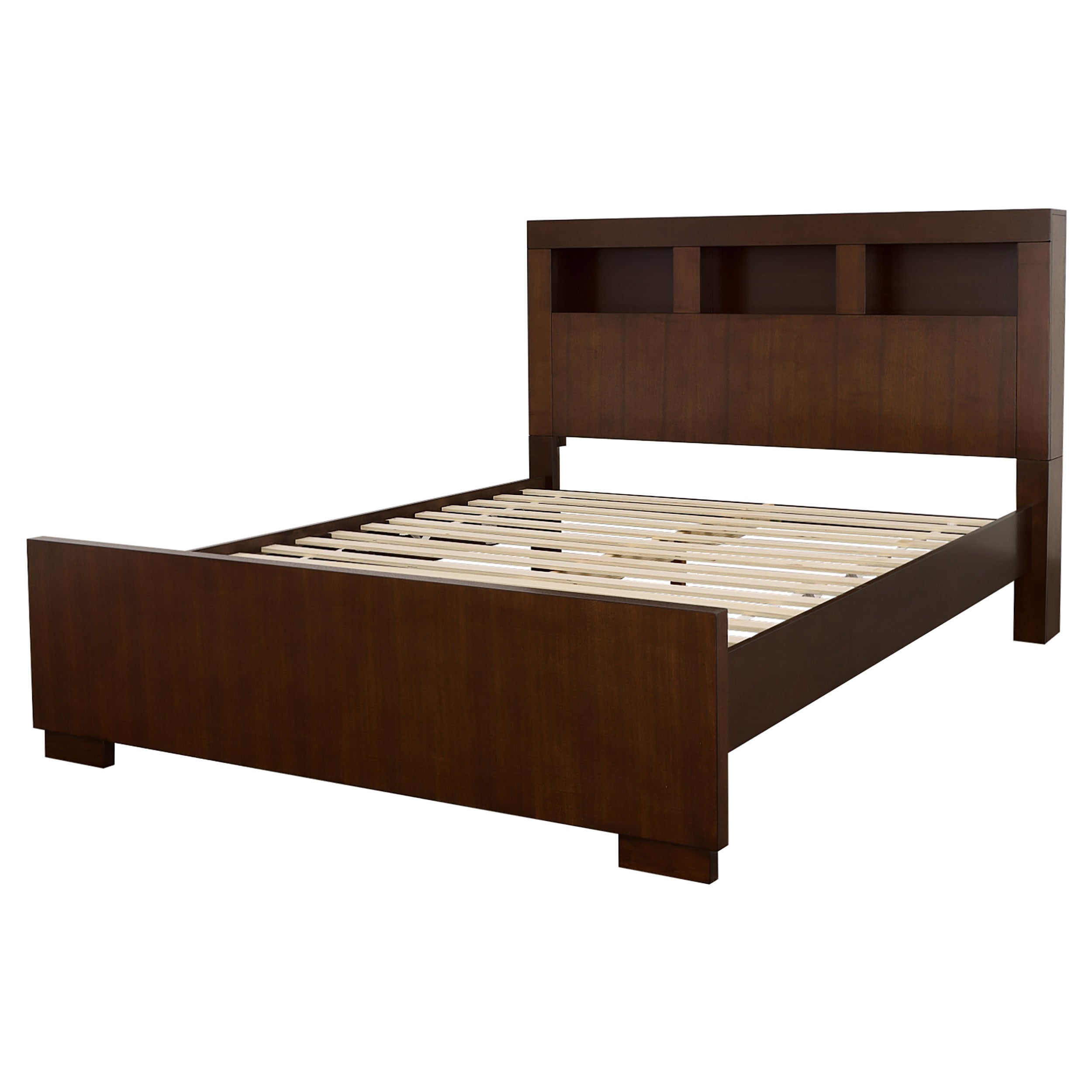 Jessica Wood Queen LED Storage Bookcase Bed Cappuccino-CoasterEssence
