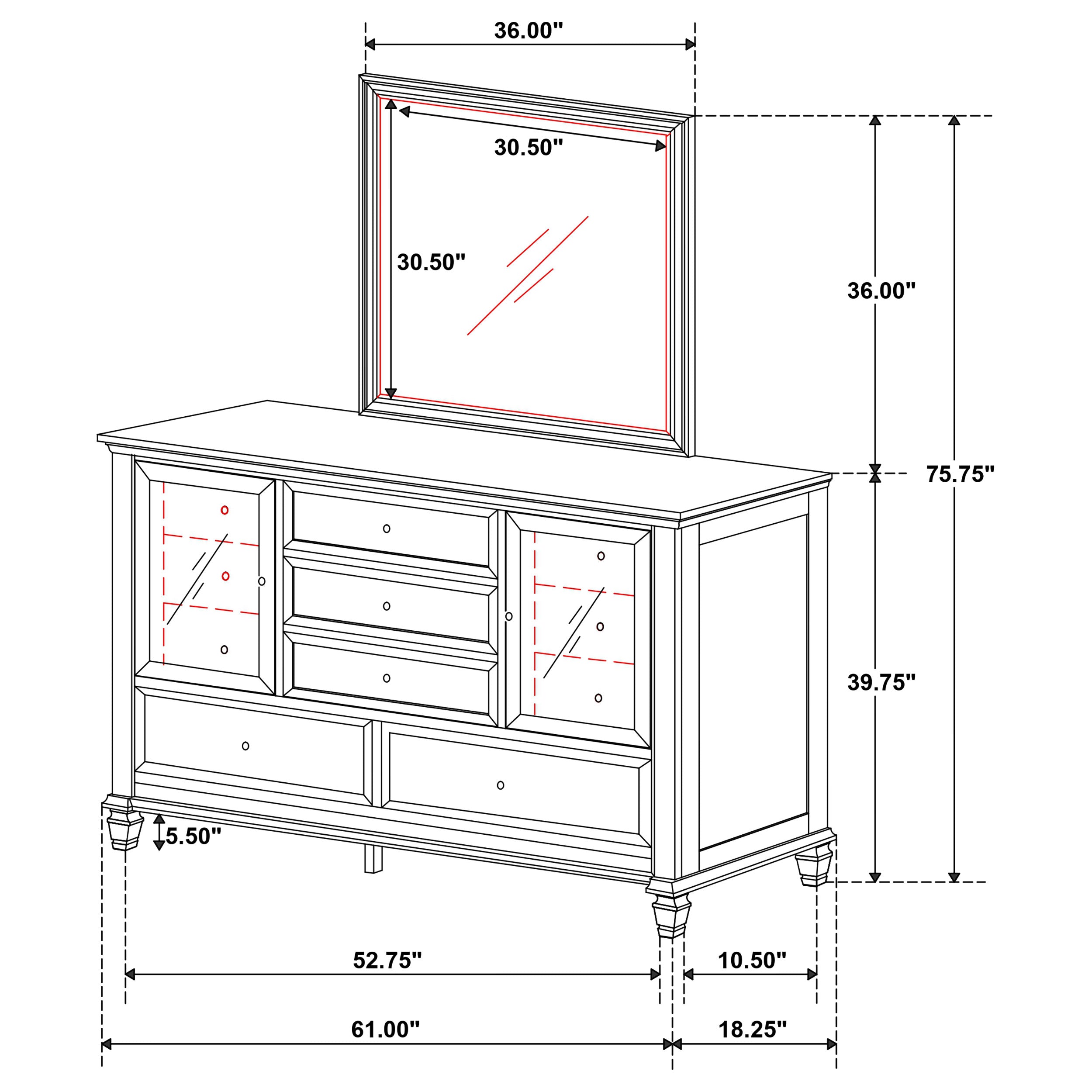 Sandy Beach 11-drawer Dresser with Mirror Cream White-CoasterEssence