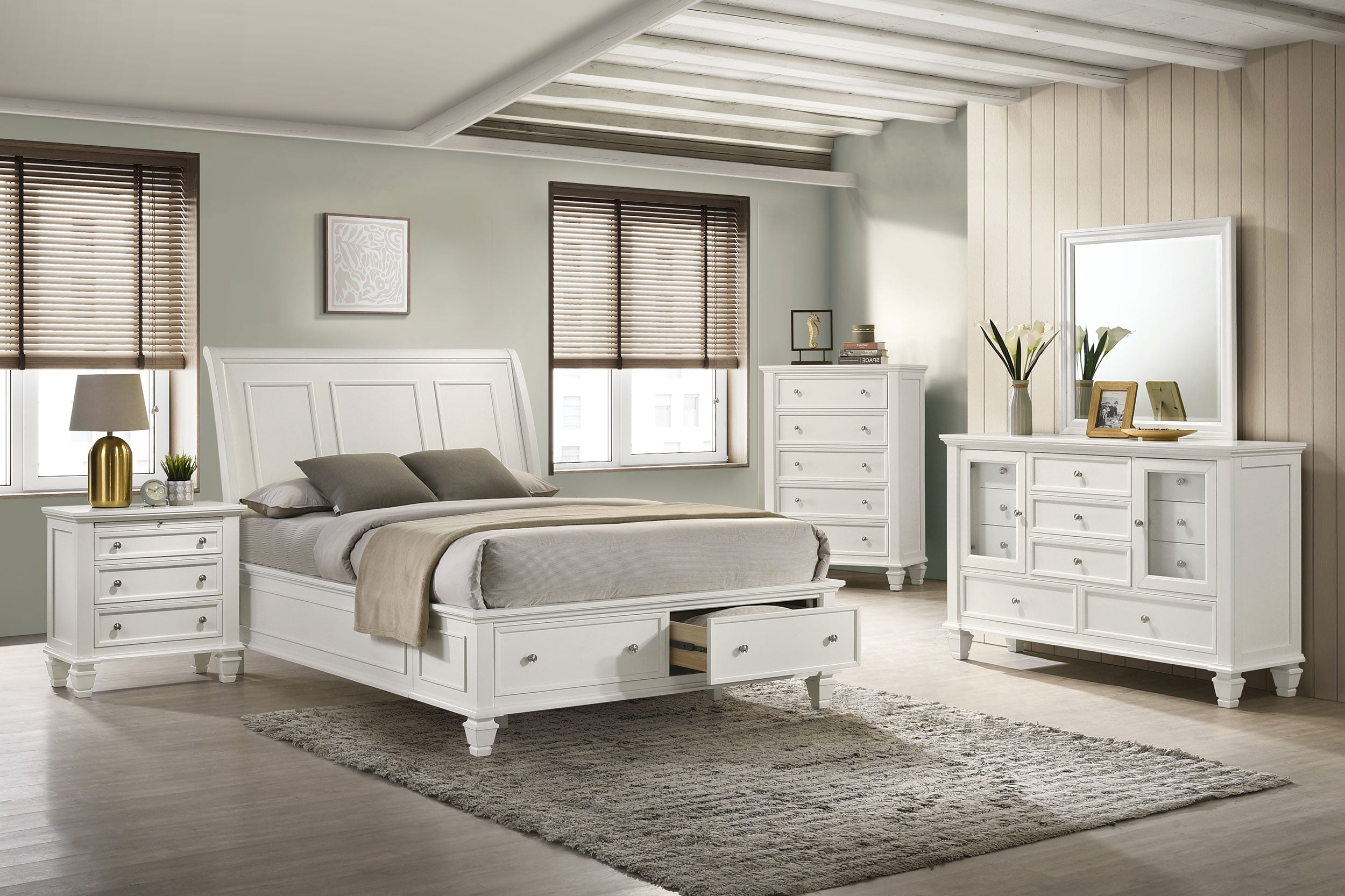 Sandy Beach Wood Queen Storage Panel Bed Cream White-CoasterEssence