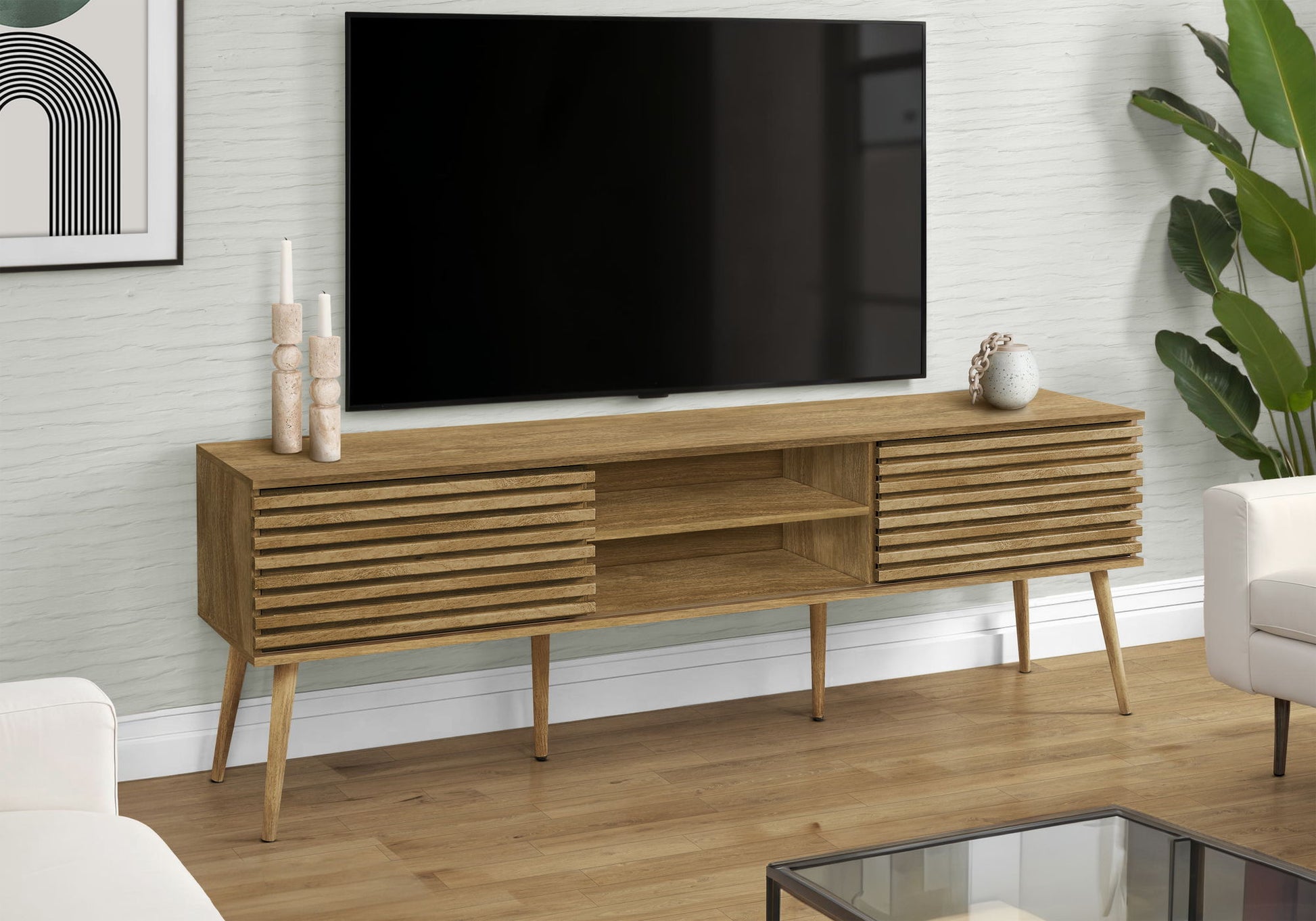 TV Stand, 72 Inch, Media Entertainment Center, Storage Cabinet, Console, Storage Shelves, Contemporary & Modern - Walnut - Best Buy Furniture