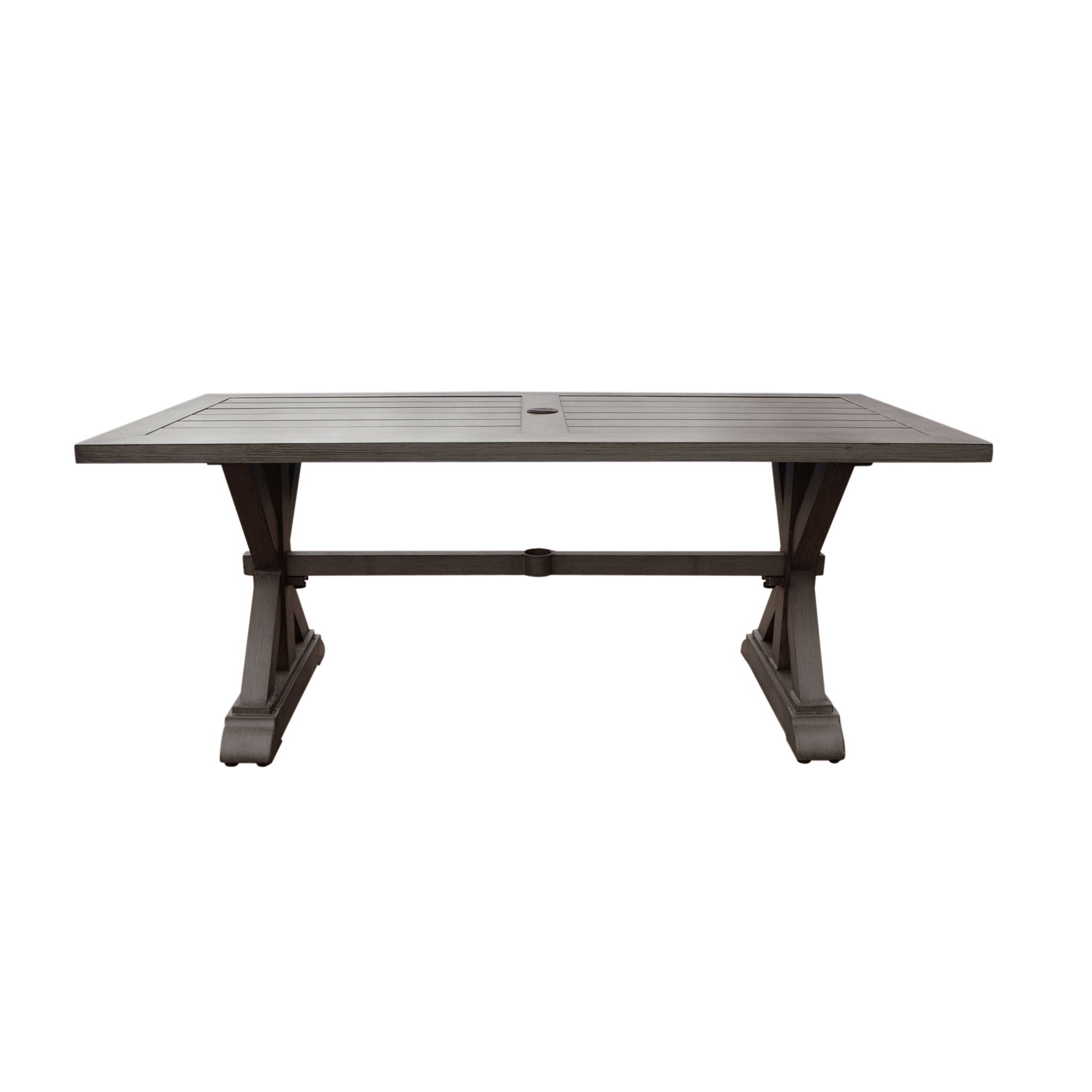 Modern Outdoor Dining Table With X Shaped Legs, Umbrella Hole