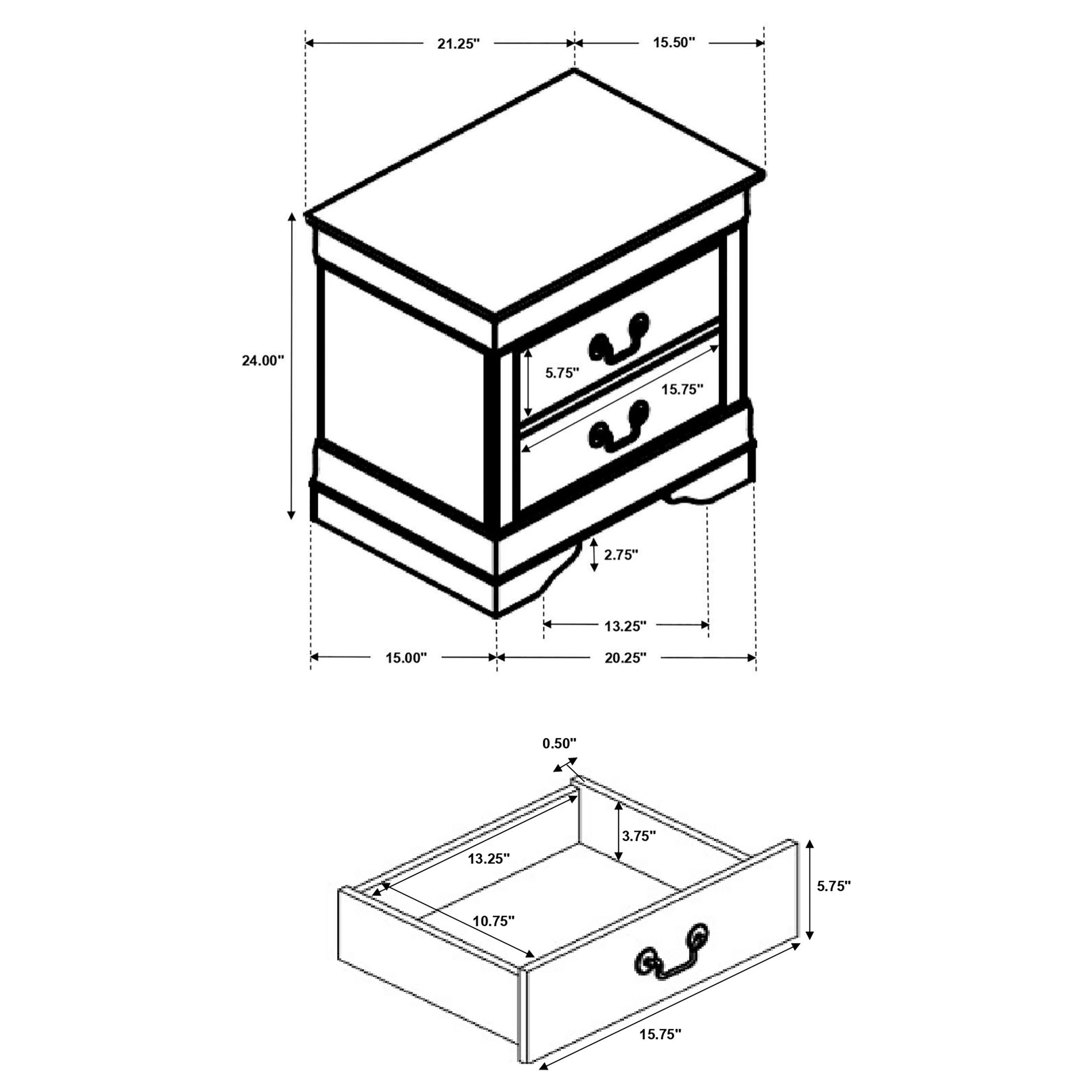 Louis Philippe 2-drawer Nightstand Cappuccino-CoasterEveryday