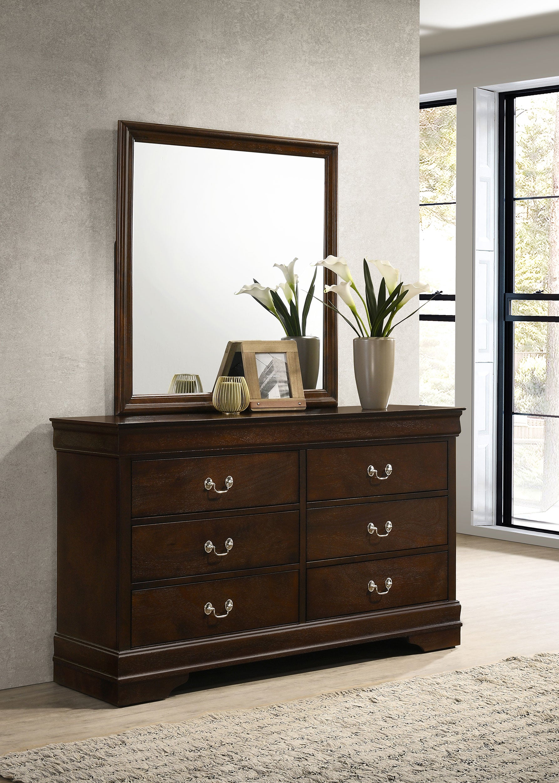 Louis Philippe 6-drawer Dresser with Mirror Cappuccino-CoasterEveryday