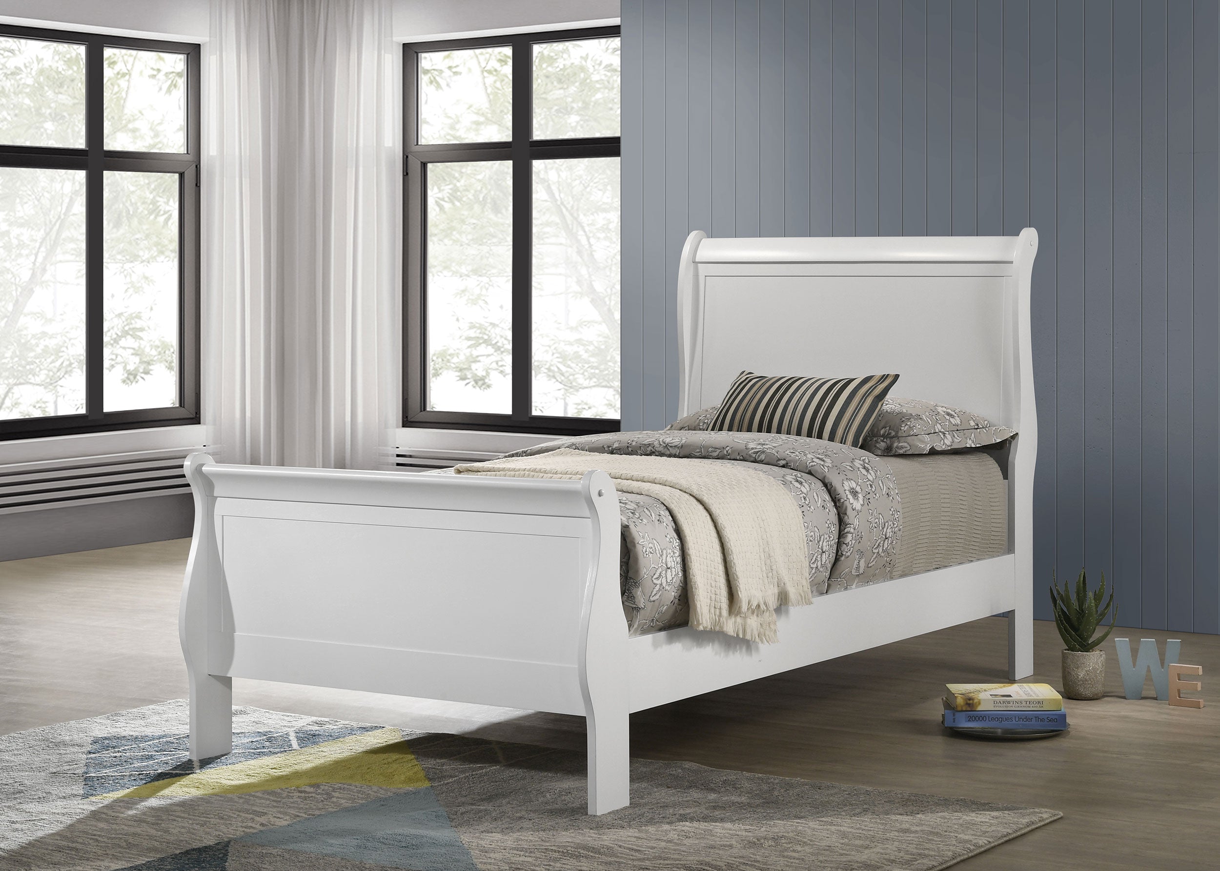 Louis Philippe 47-inch Twin Sleigh Panel Bed White-