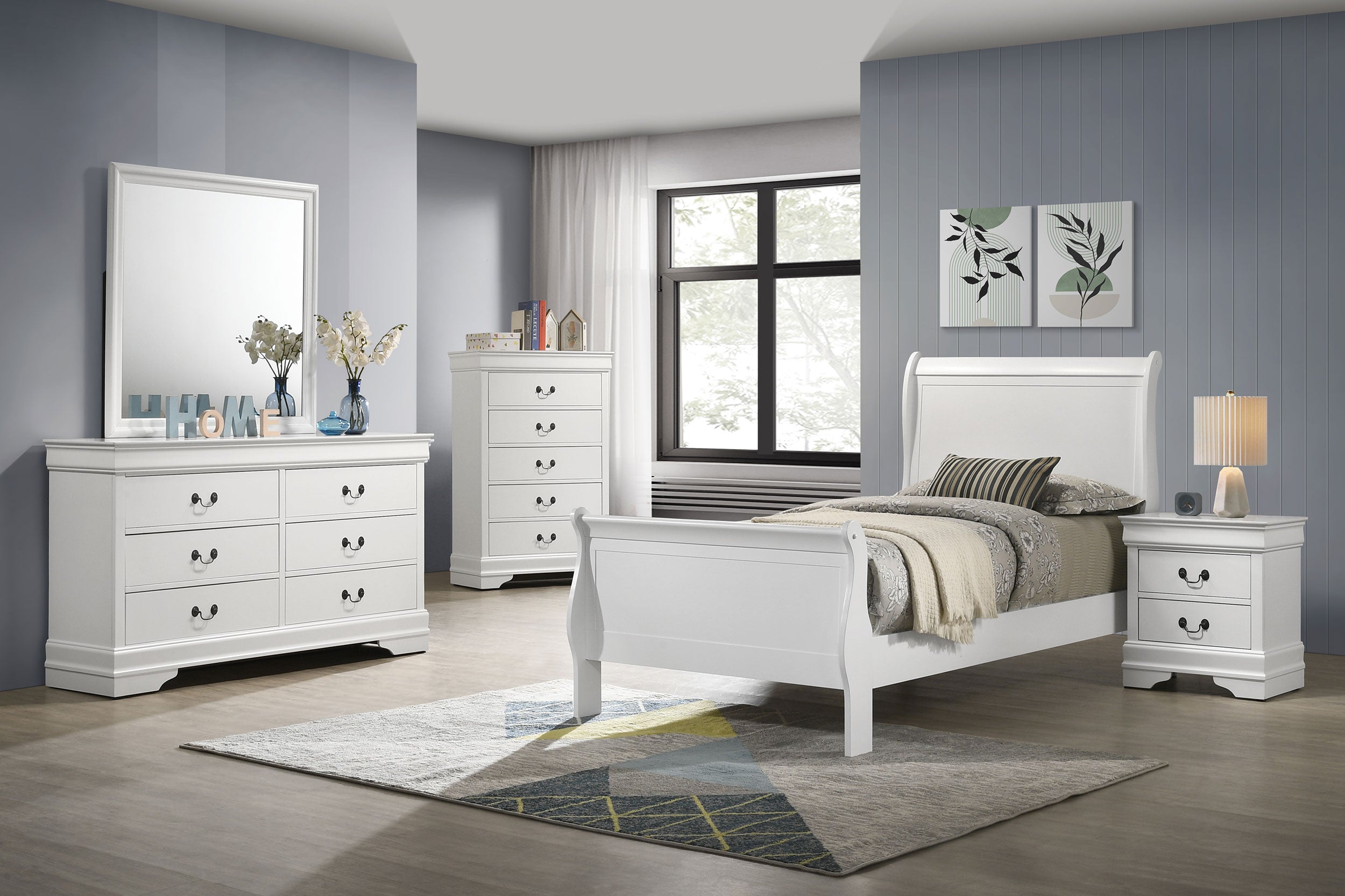 Louis Philippe 47-inch Twin Sleigh Panel Bed White-