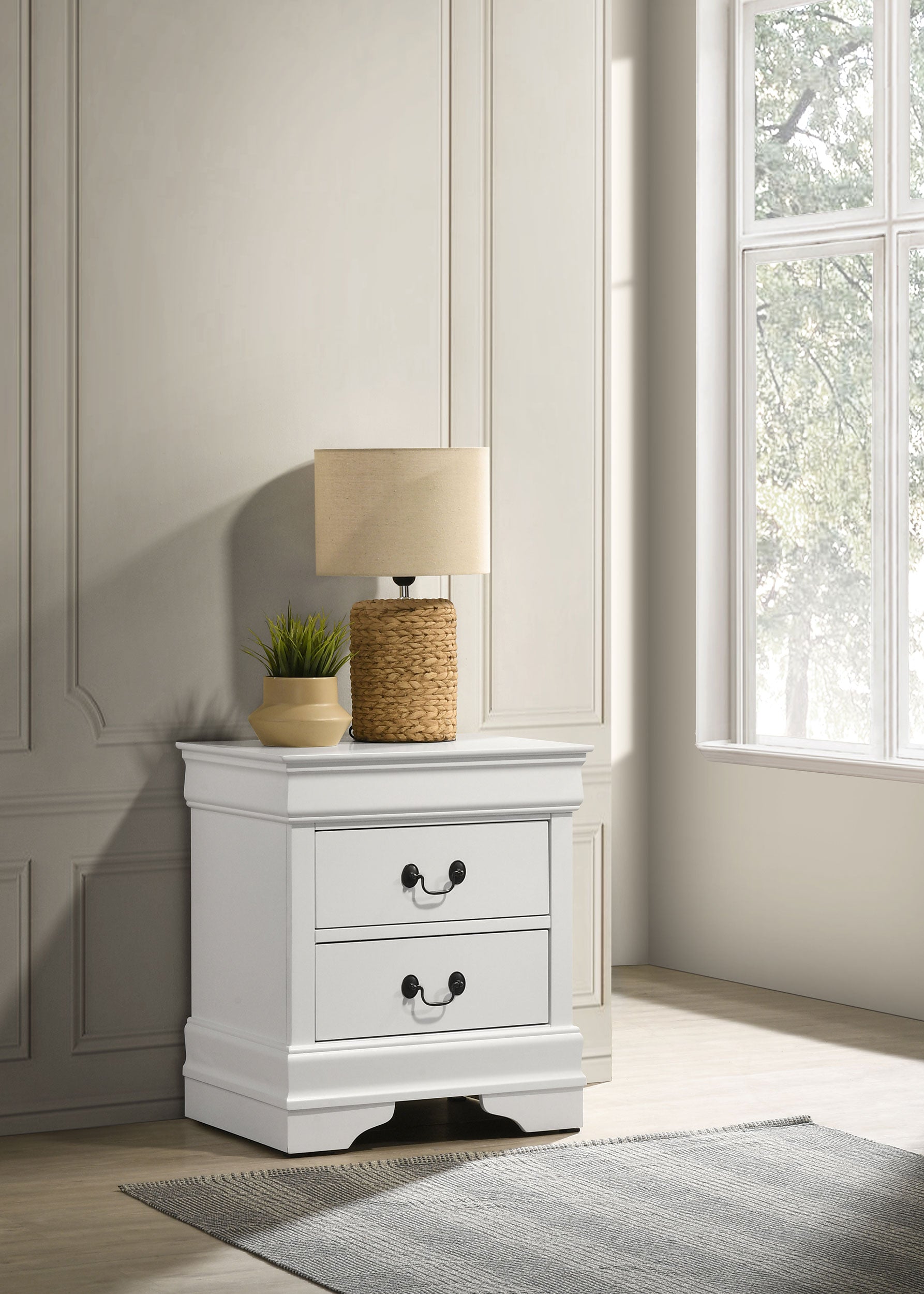 Louis Philippe 2-drawer Nightstand Bedside Table White-
