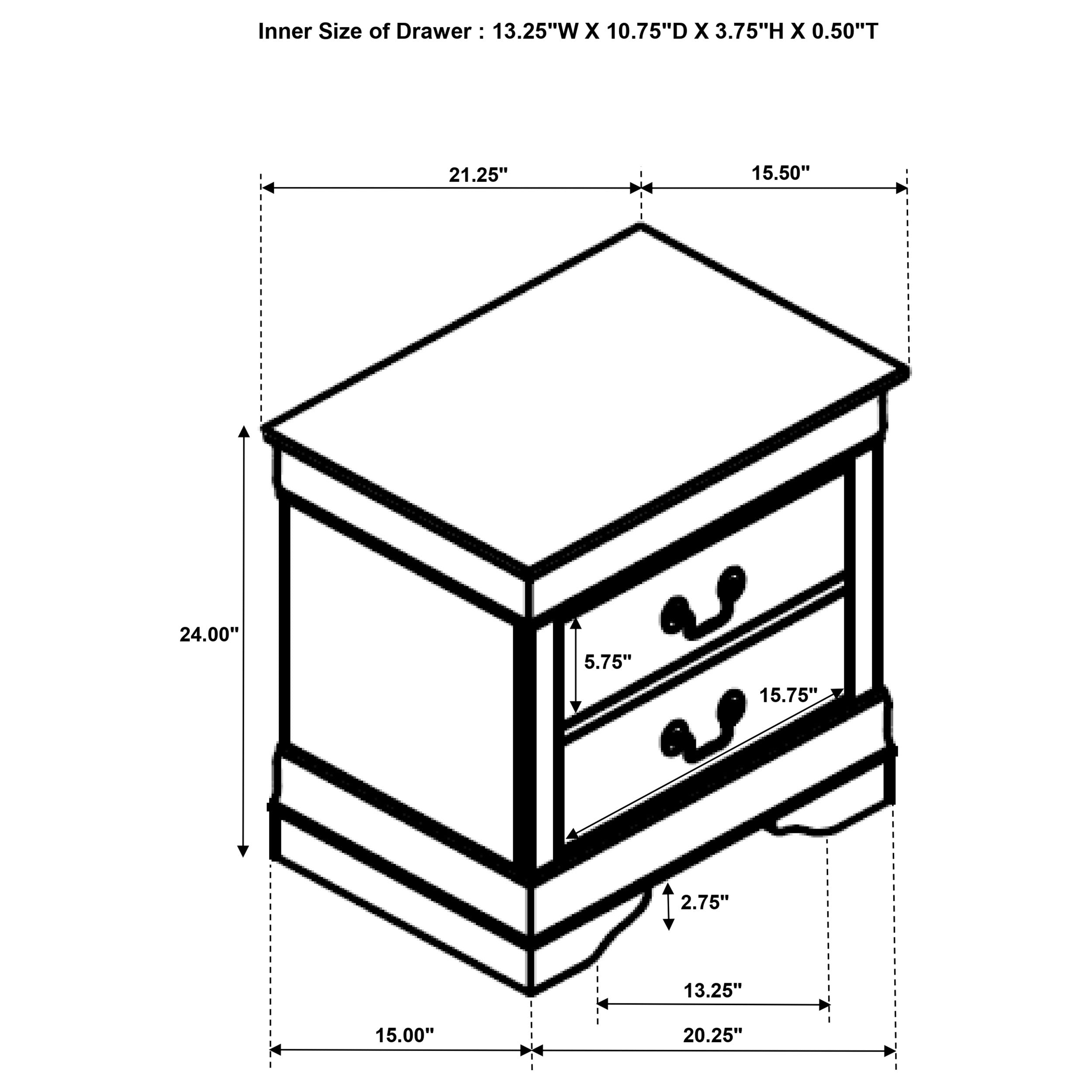 Louis Philippe 2-drawer Nightstand Bedside Table White-