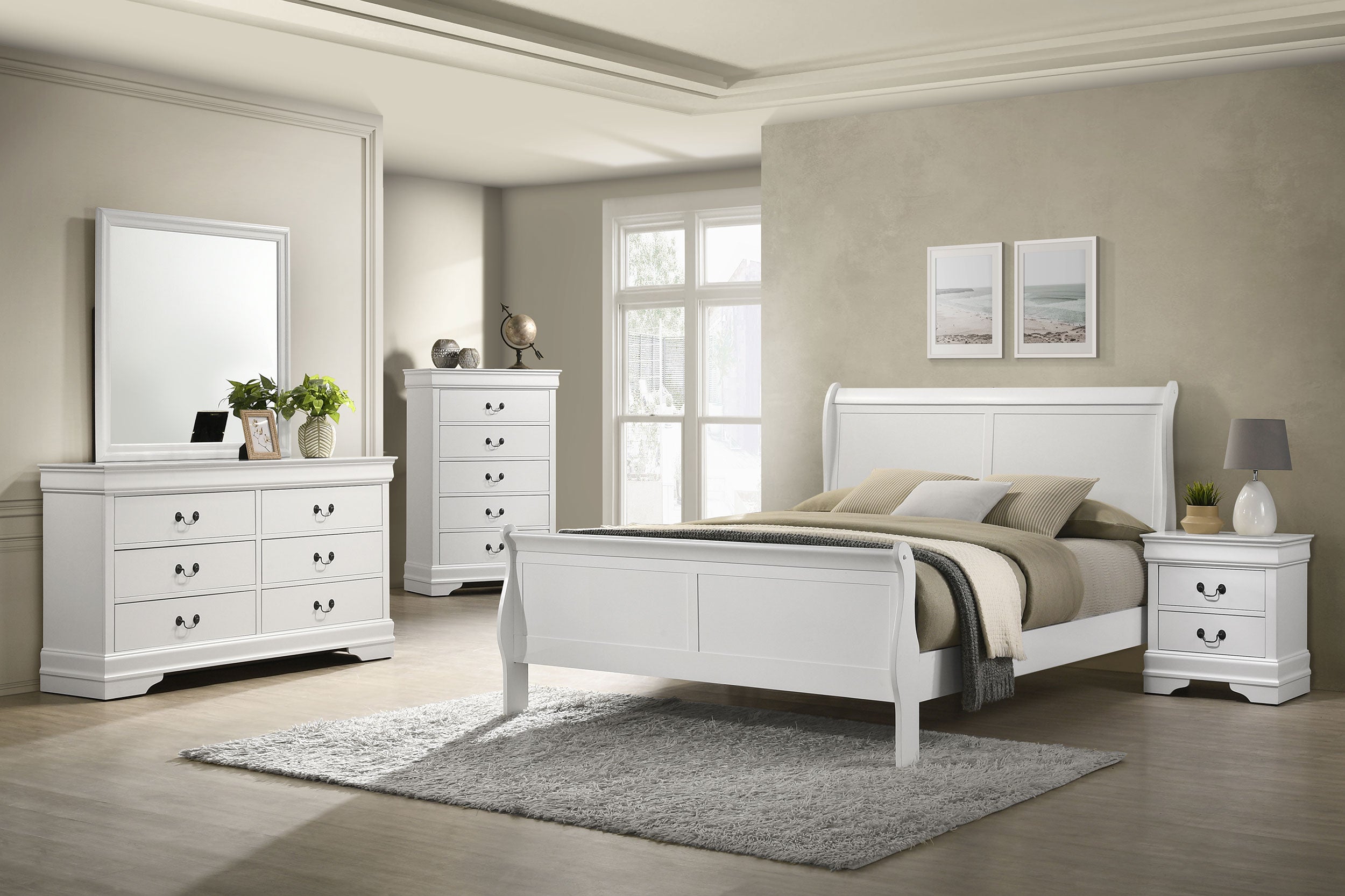 Louis Philippe 2-drawer Nightstand Bedside Table White-