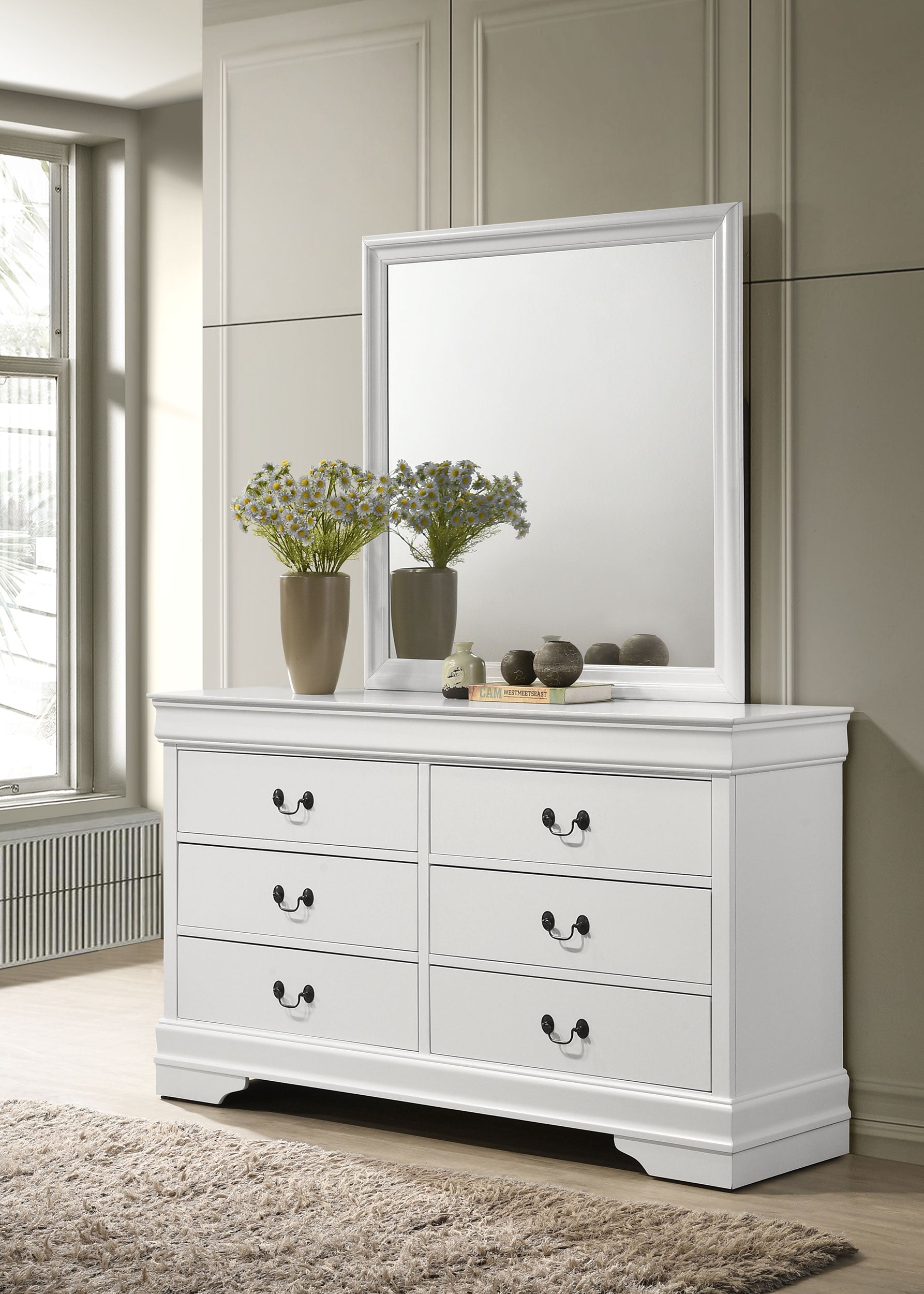 Louis Philippe 6-drawer Dresser and Mirror White-