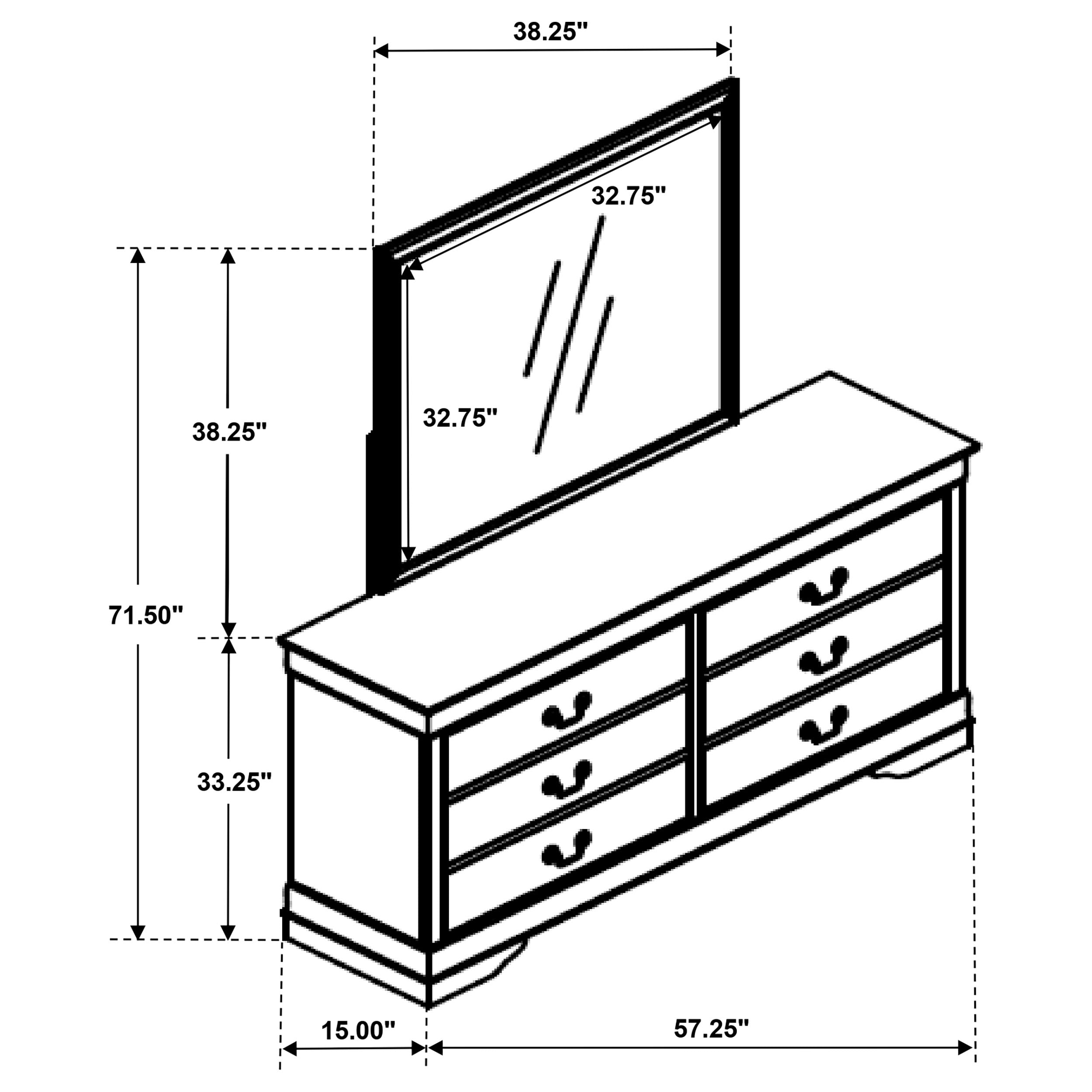 Louis Philippe 6-drawer Dresser and Mirror White-
