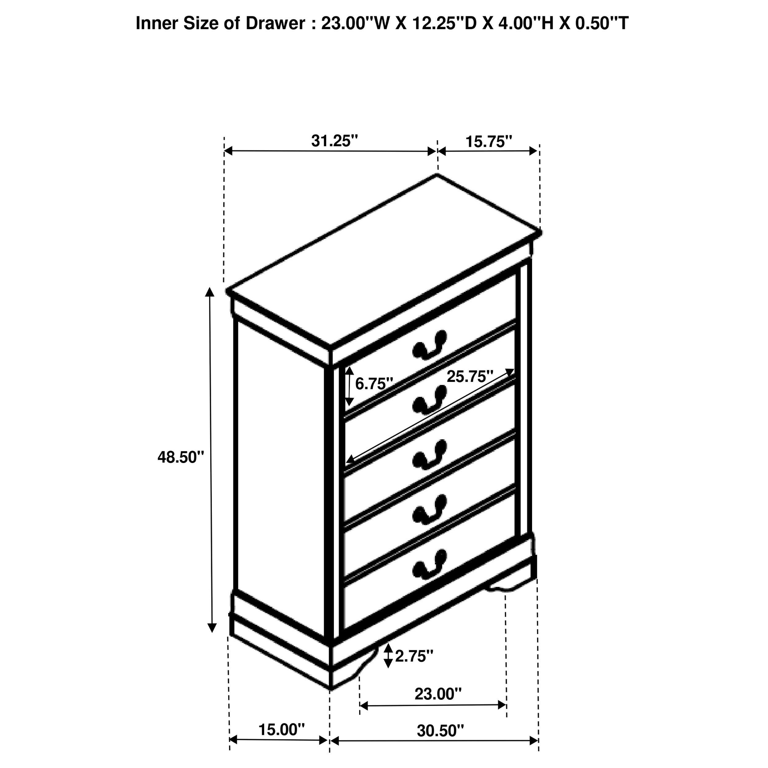 Louis Philippe 5-drawer Bedroom Chest White-