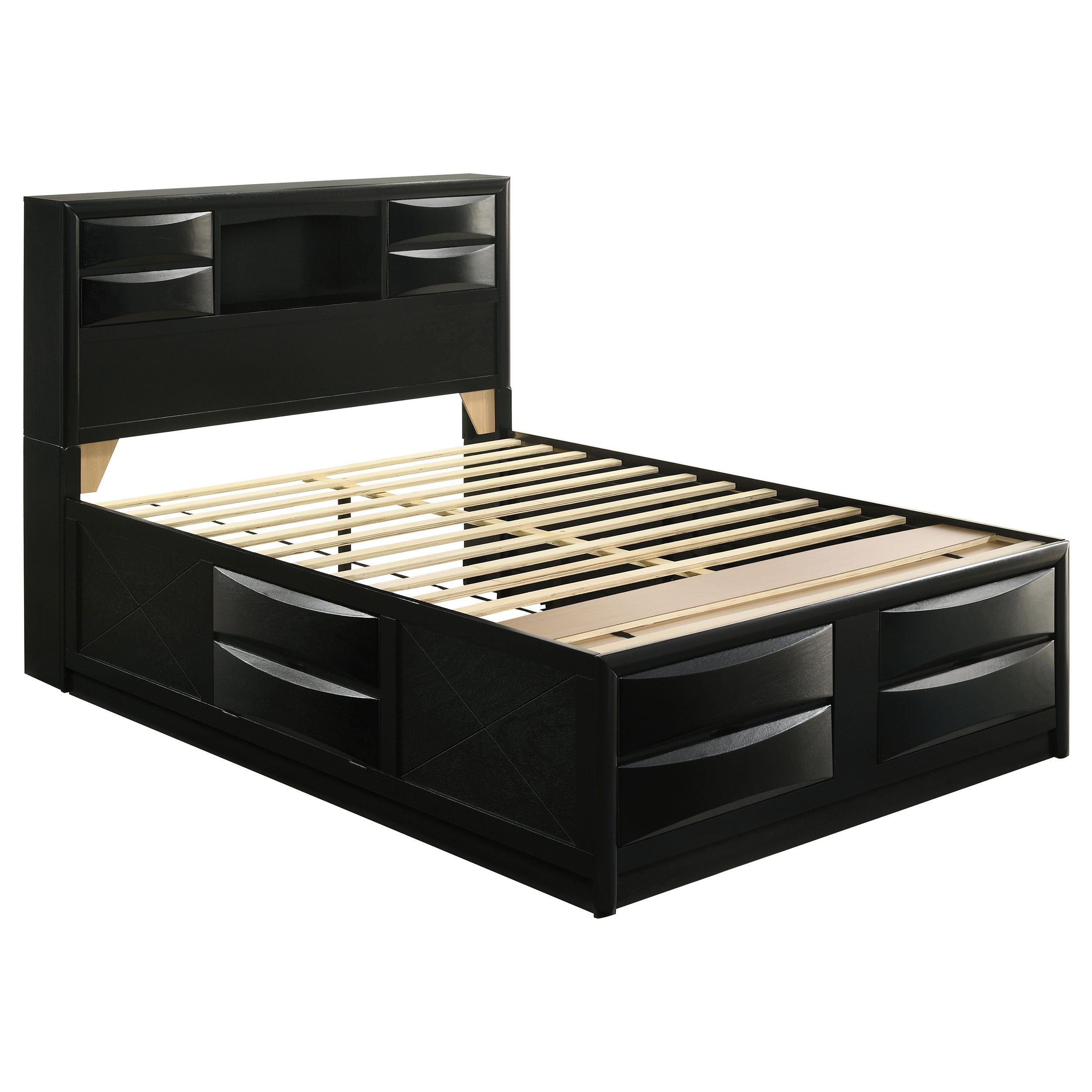 Briana Wood Queen Storage Bookcase Bed Black-CoasterEssence