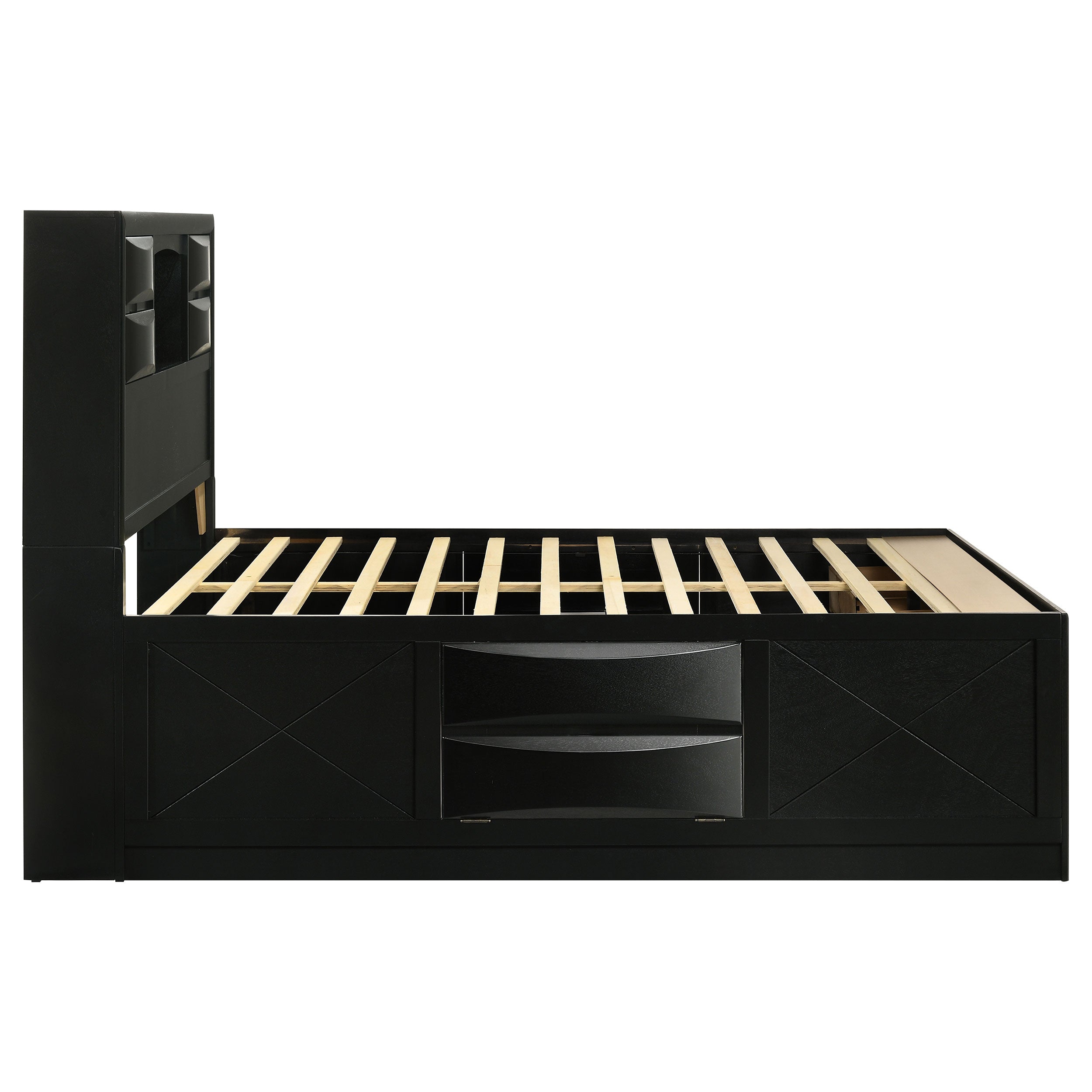 Briana Wood Queen Storage Bookcase Bed Black-CoasterEssence