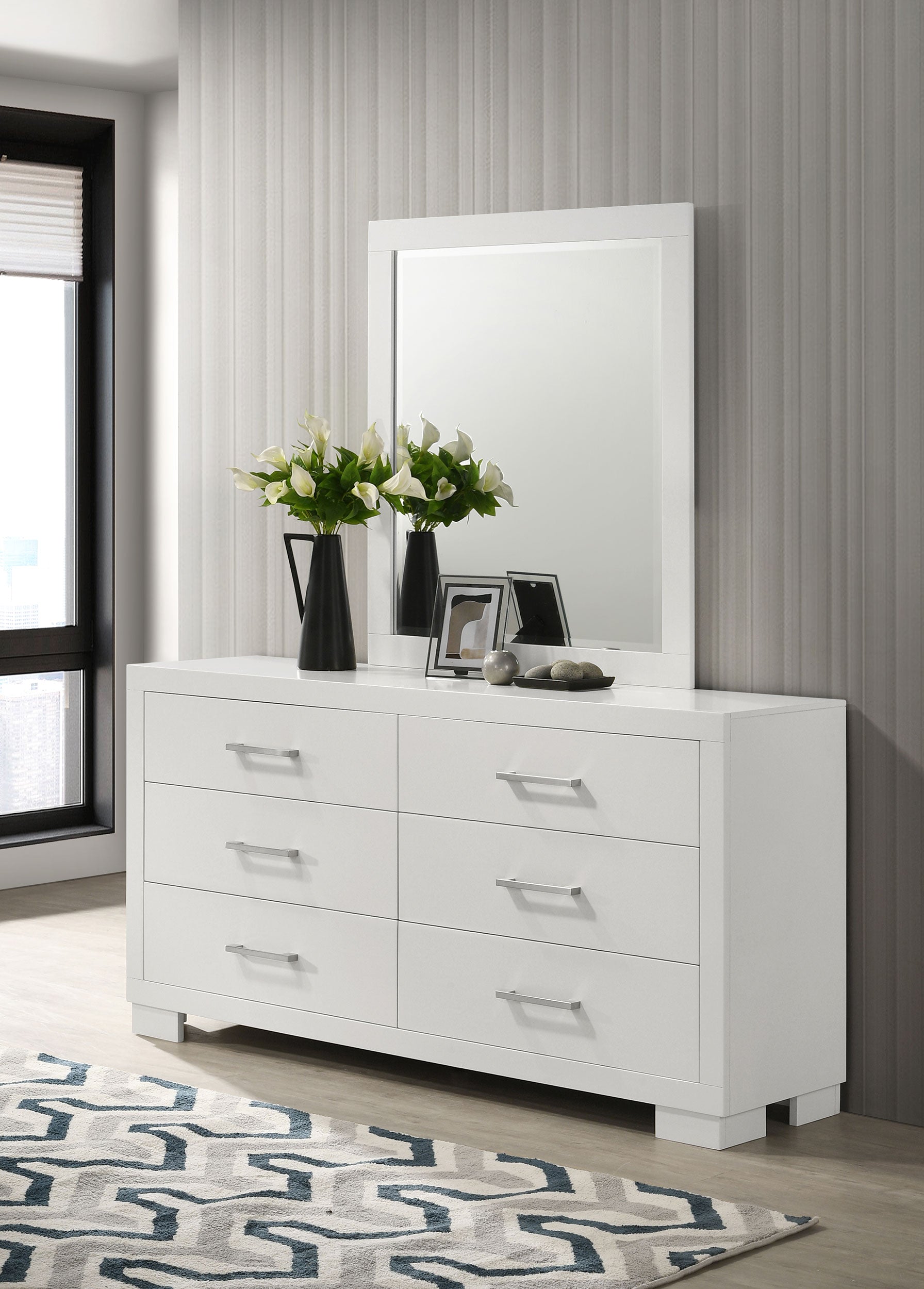 Jessica 6-drawer Dresser with Mirror Snow White-CoasterEssence